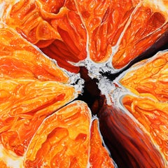 Dipinto di natura morta “Orange VI”, olio su tavola, iperrealismo, 30 cm