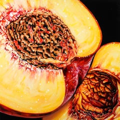 Peach XI - modern original realism fruit still life figurative study oil paint