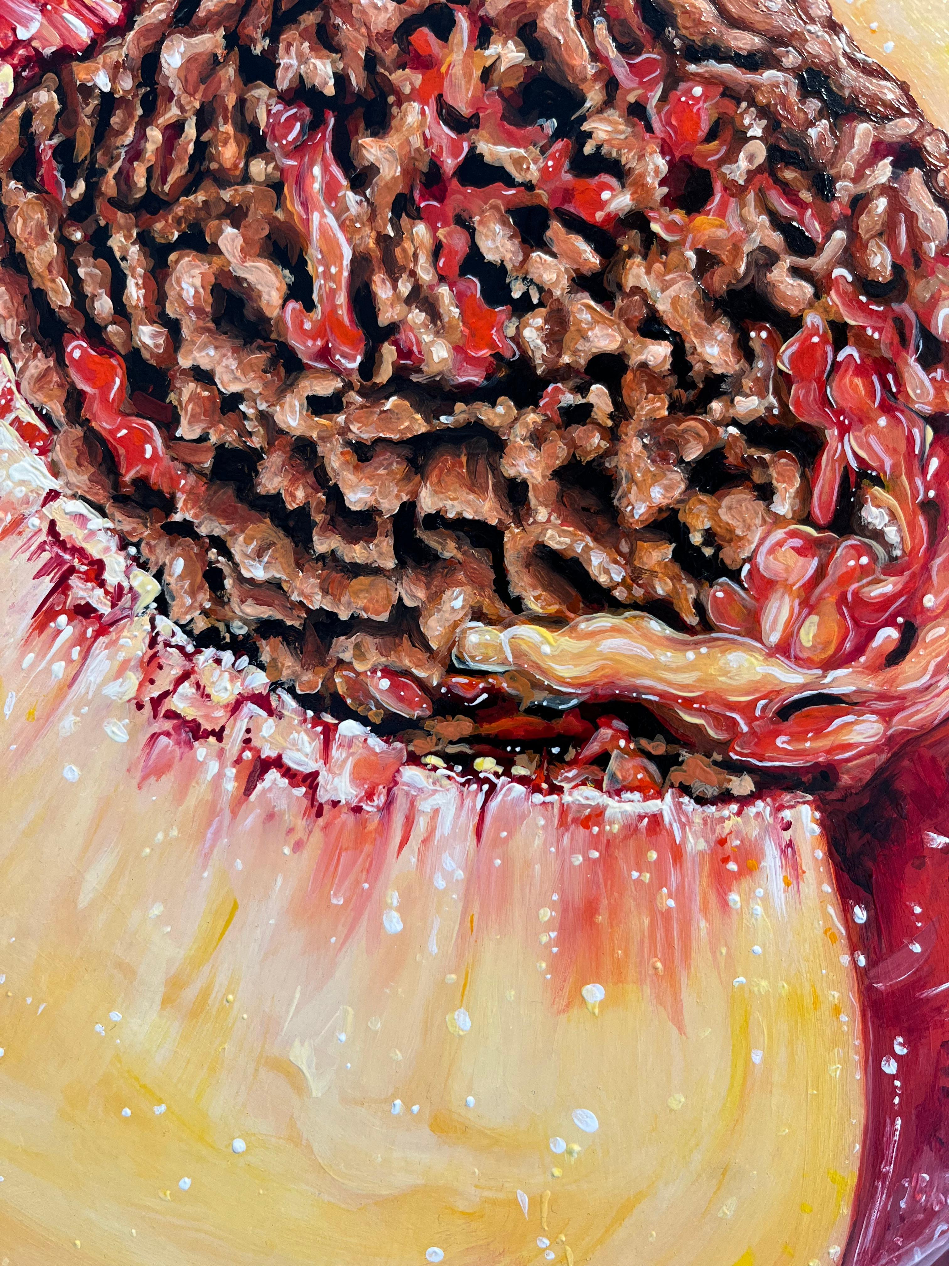 Melocotón XI-Naturaleza muerta original hiperrealismo pintura al óleo-obra de arte-arte contemporáneo - Still-Life Painting Naranja de Angela Faustina