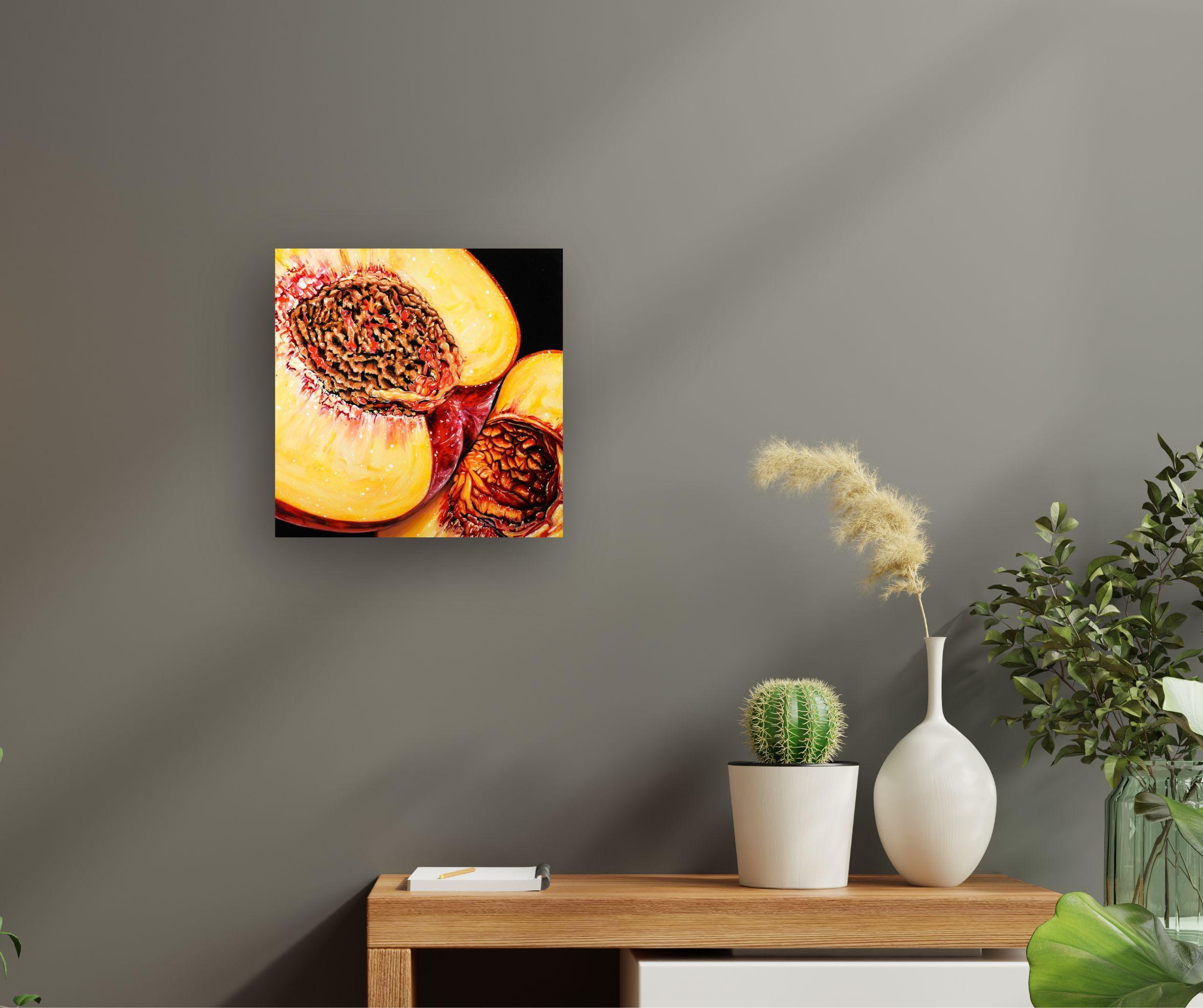 Peach XI-Original still life hyper realism oil painting-artwork-contemporary art For Sale 2