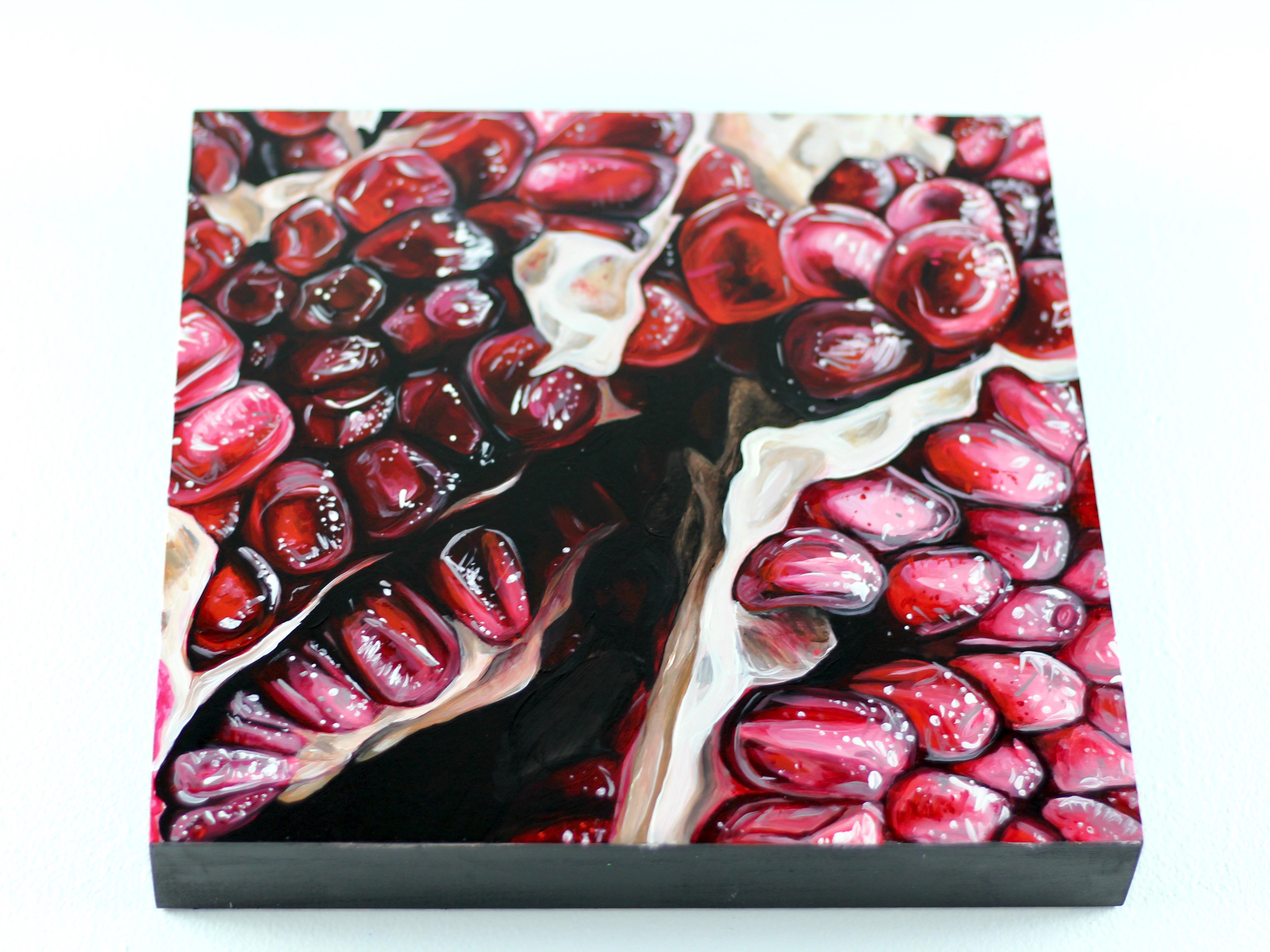 Pomegranate-original modern hyper realism still life painting-contemporary Art - Abstract Expressionist Painting by Angela Faustina