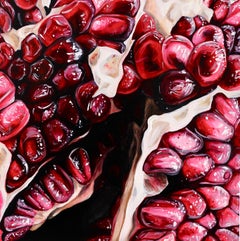 Nature morte représentant une grenade, huile sur panneau, nature morte hyperréaliste, 40 x m