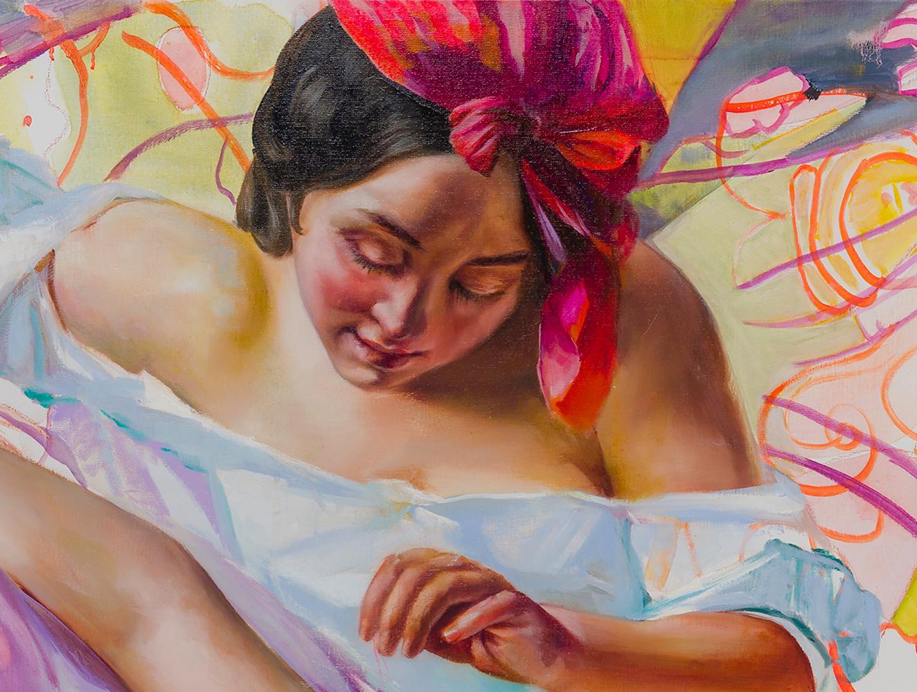 Una fitta di luce vivida - Painting di Angela Fraleigh