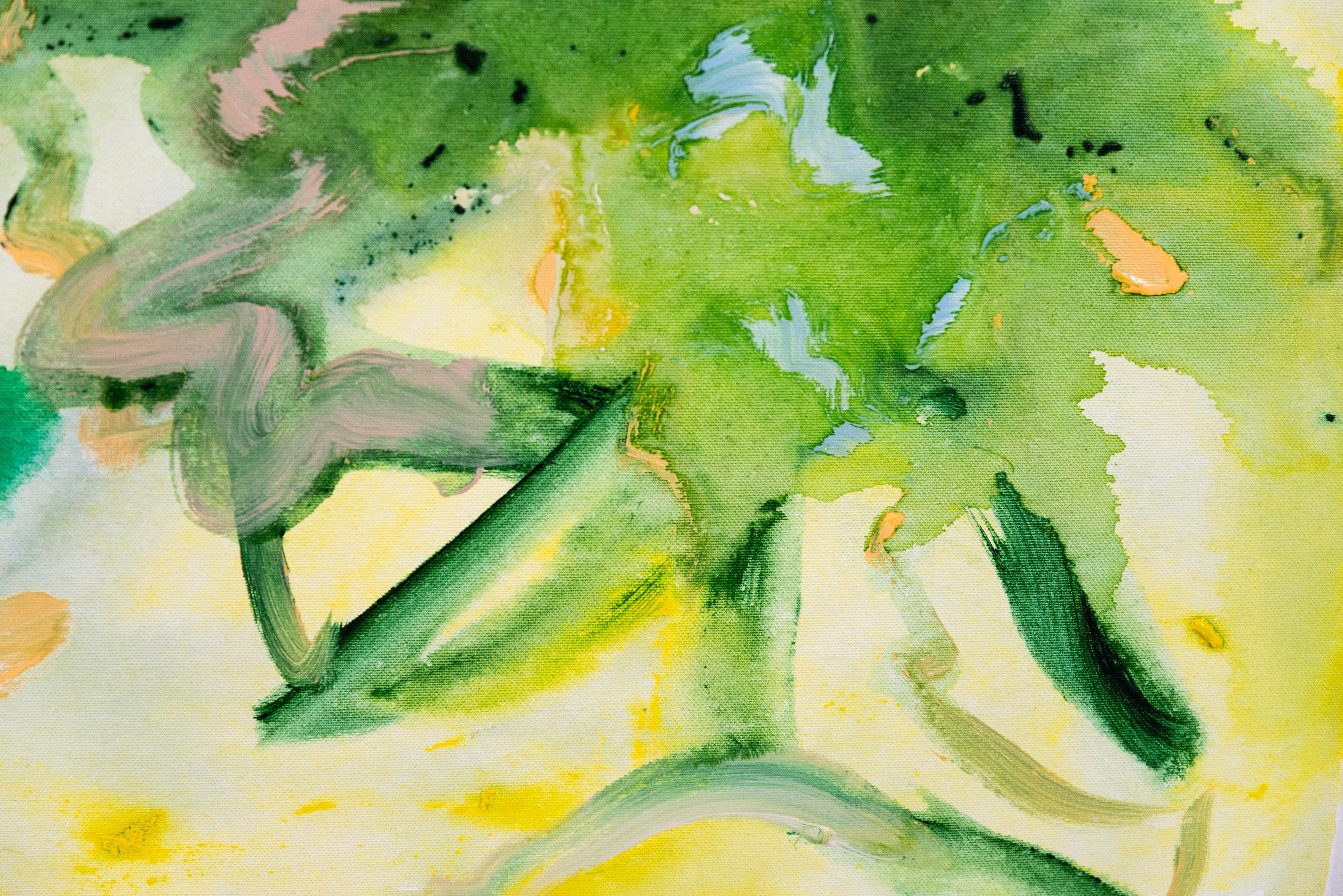 Der Satyr wird in Salzwasser gedrechselt - farbenfrohes, abstraktes Gemälde, Acryl auf Leinwand im Angebot 3