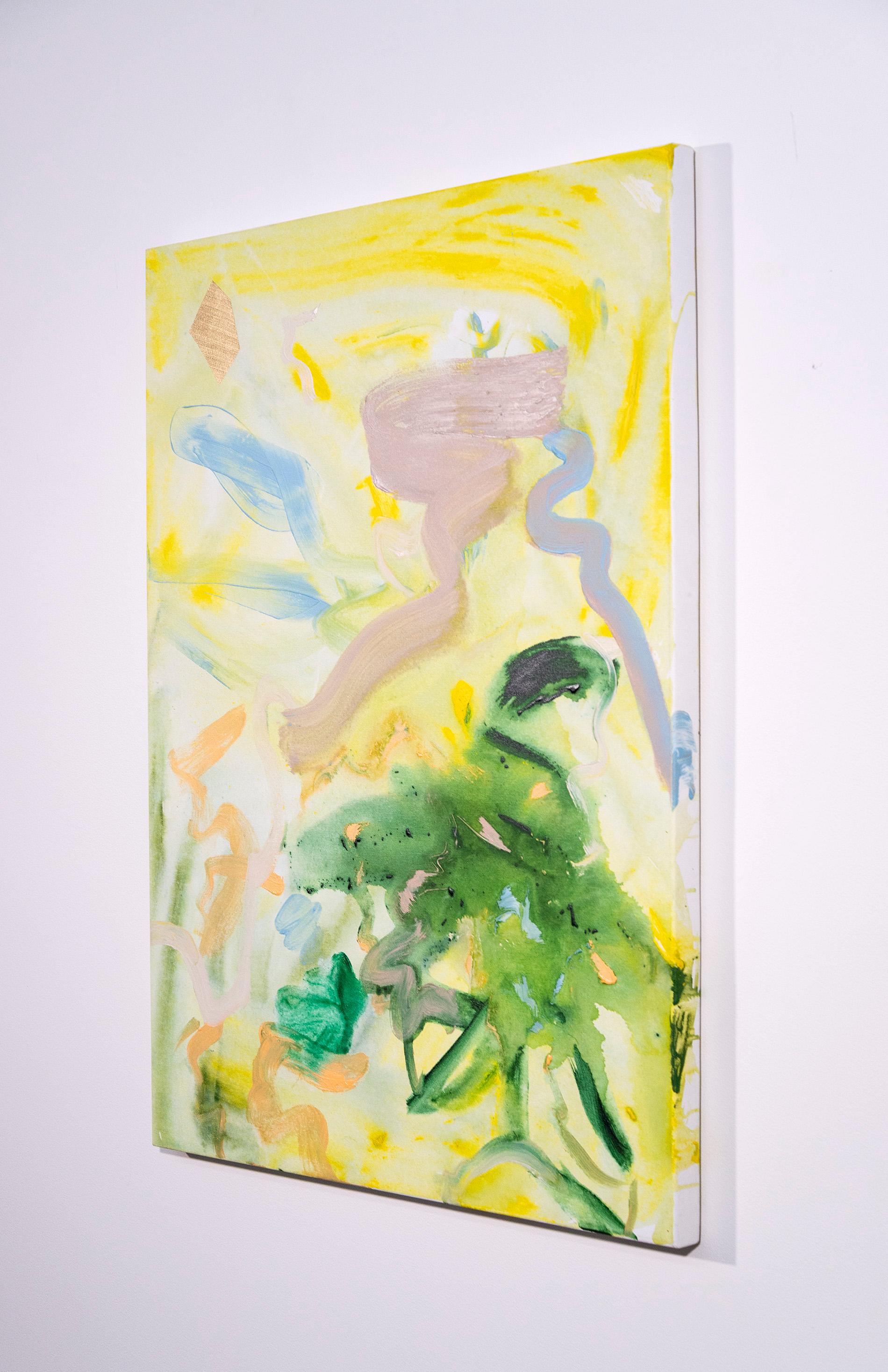 Der Satyr wird in Salzwasser gedrechselt - farbenfrohes, abstraktes Gemälde, Acryl auf Leinwand im Angebot 4
