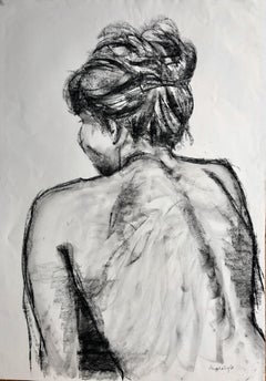 Christine With Her Hair Up. charcoal on paper