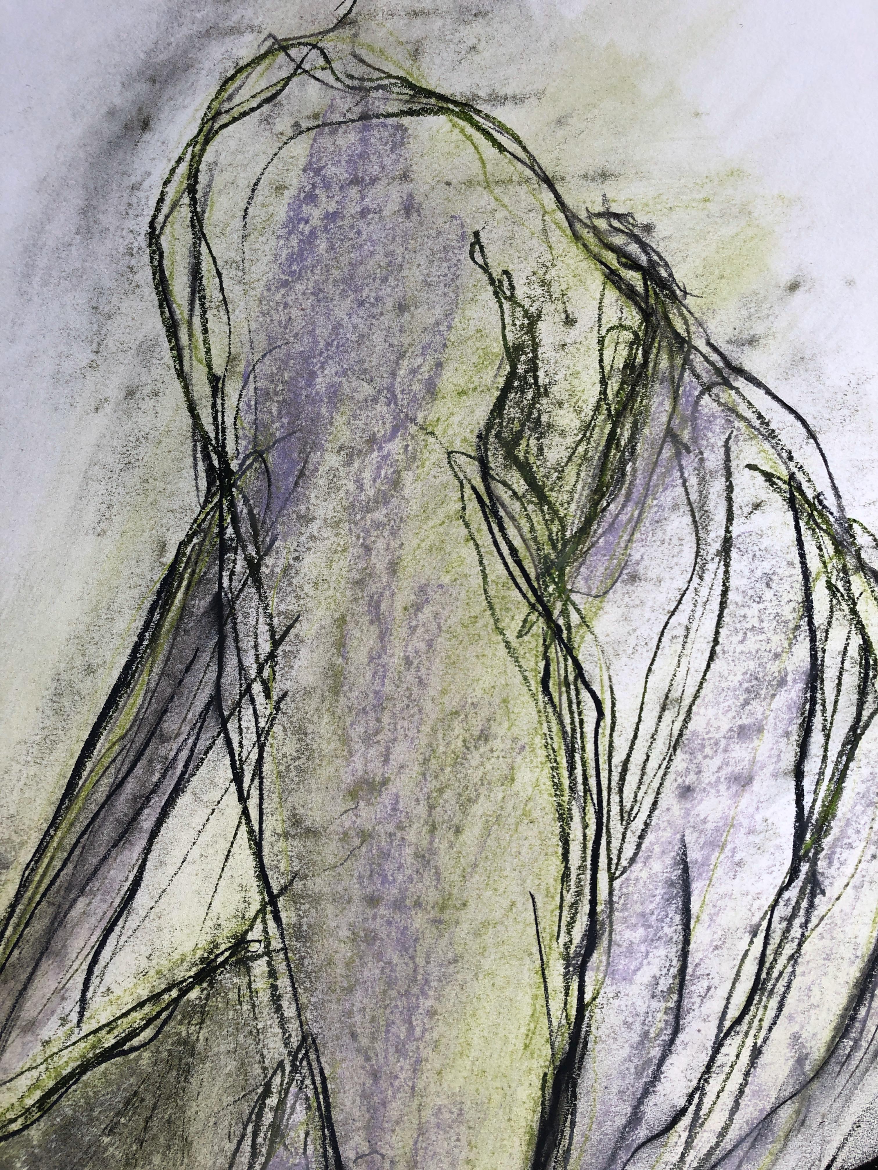 Mann im Sarong. Zeitgenössische Mixed-Media-Malerei auf Papier – Art von Angela Lyle