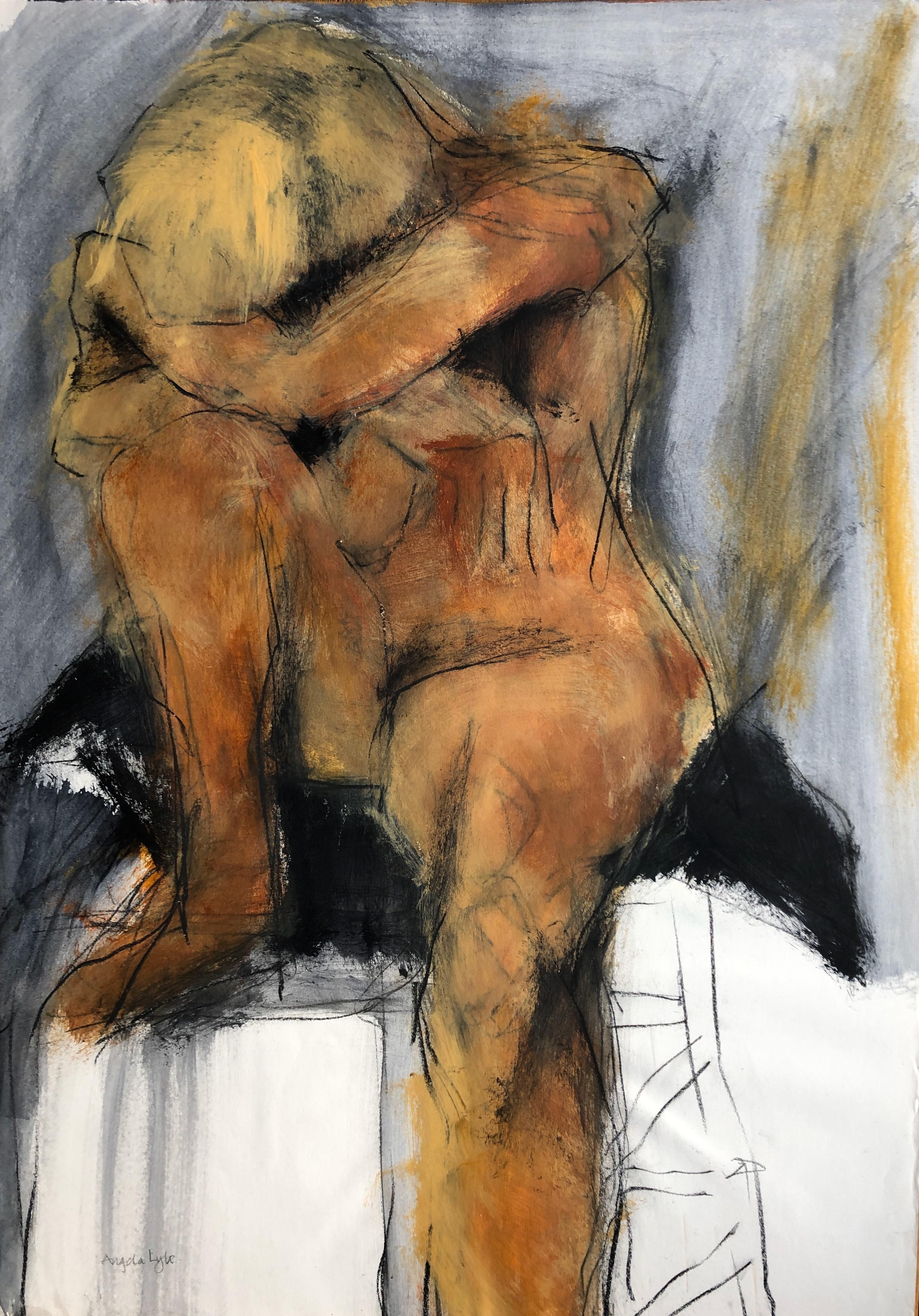 Angela Lyle Nude - Resting Blonde. Contemporary Mixed Media on paper