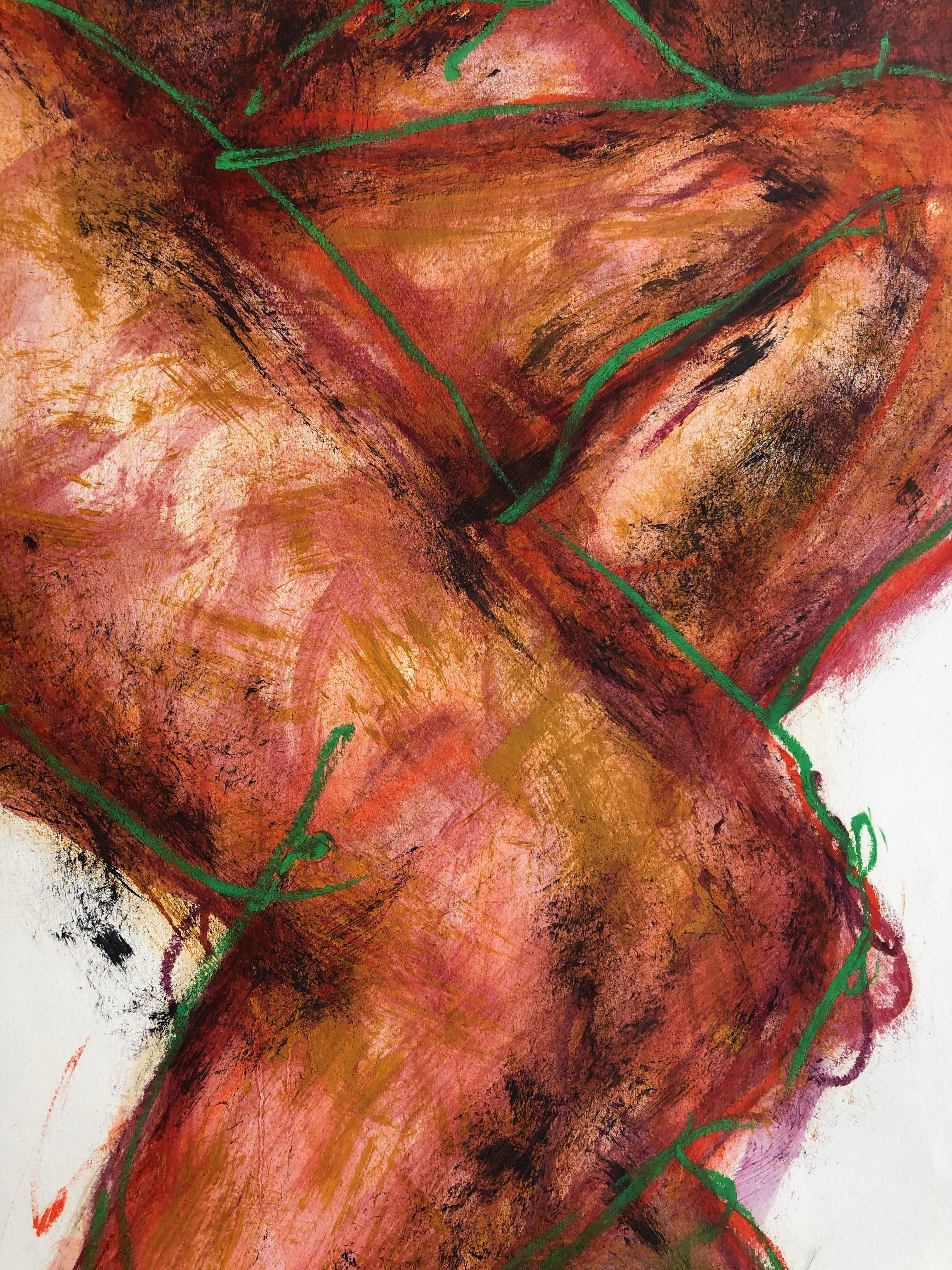Resting Man. Contemporary Mixed Media on paper - Art by Angela Lyle