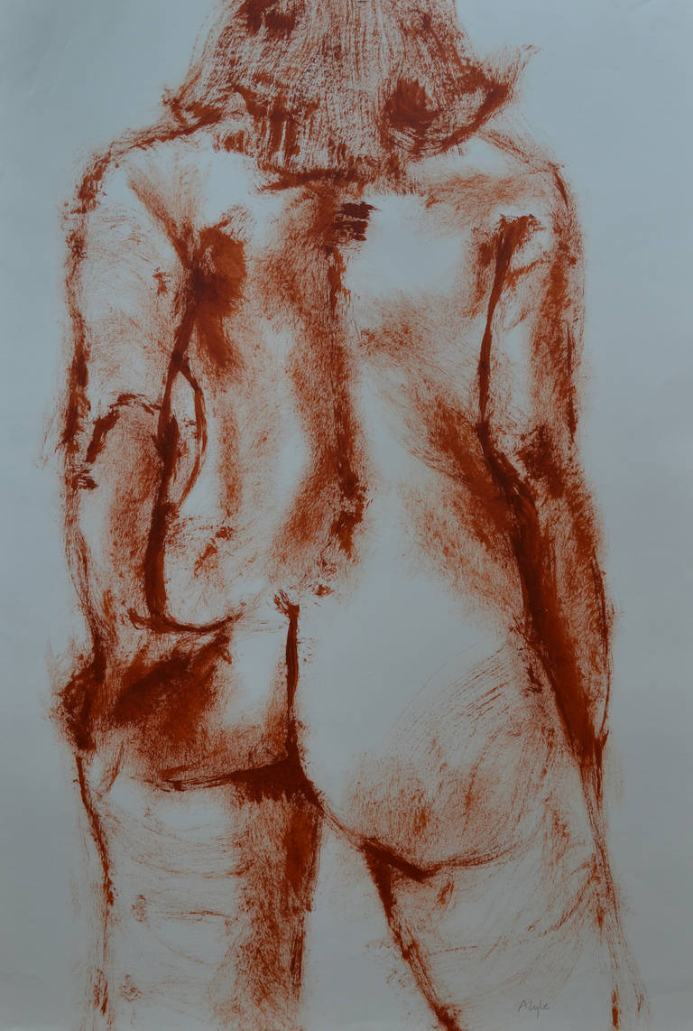 Sanguine Nude: Mixed media painting on paper by Angela Lyle
