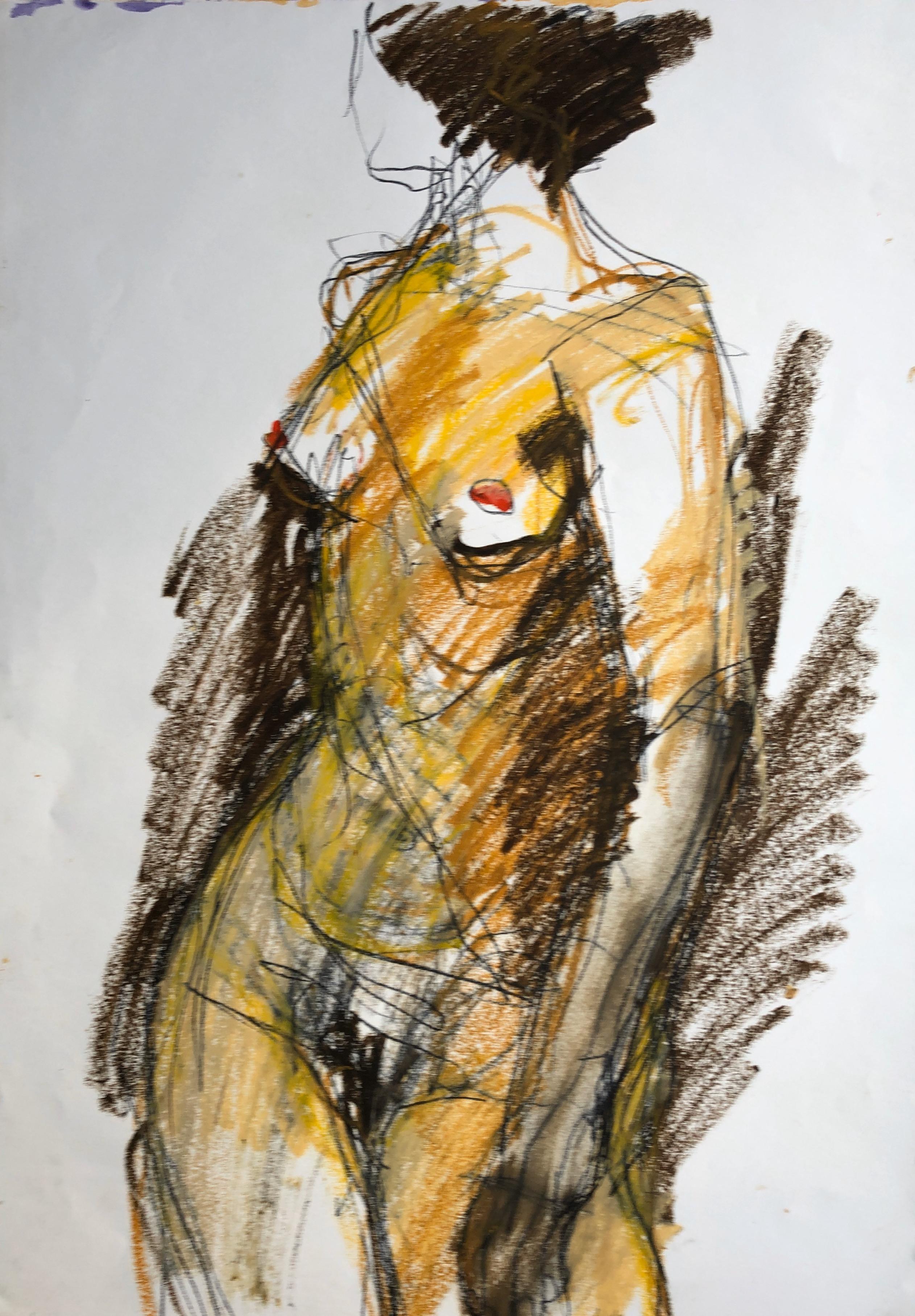Angela Lyle Nude Painting - Turning. Contemporary Mixed Media on paper