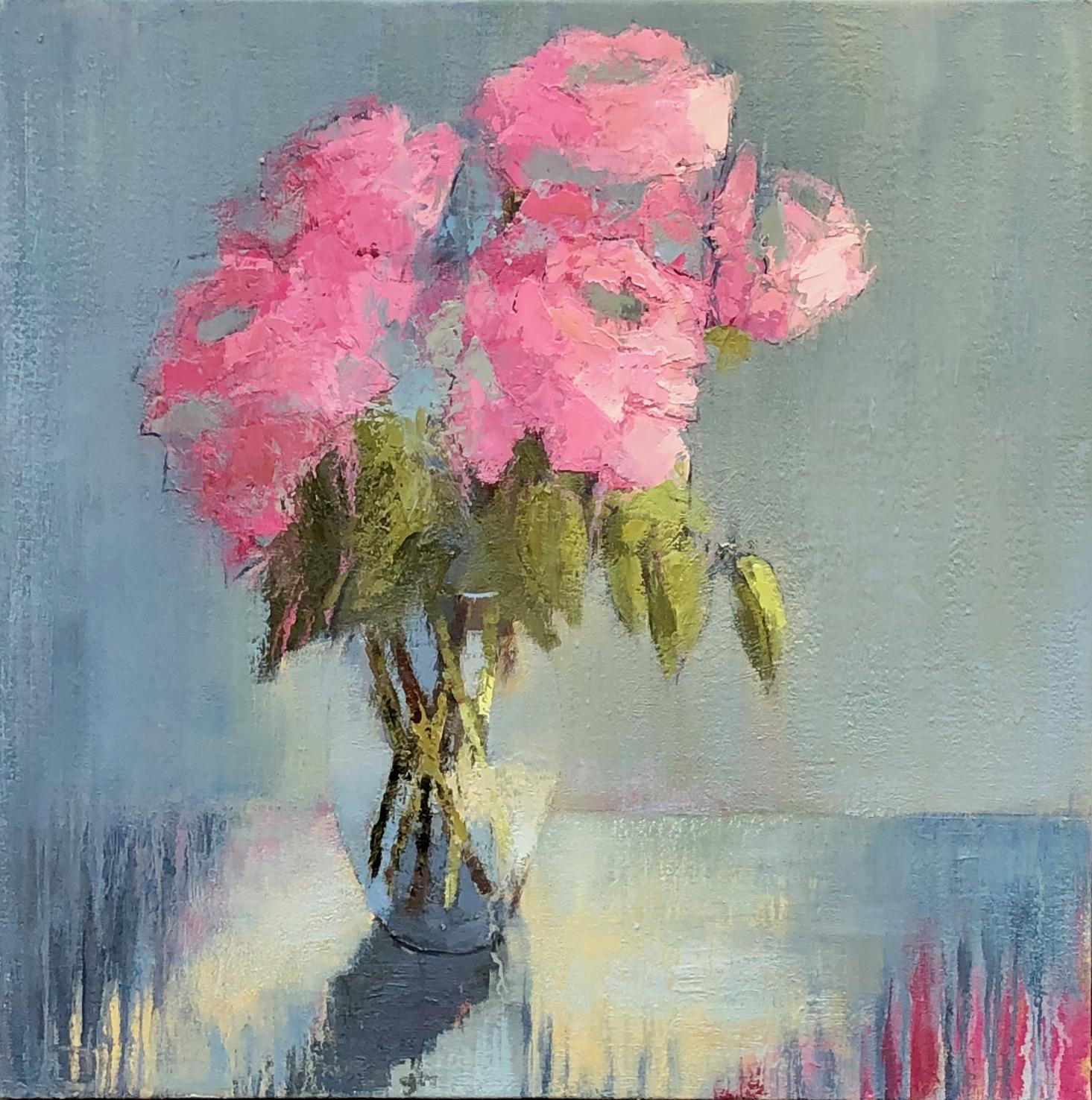 Angela Nesbit Still-Life Painting - Party Pinks, Large Impressionist Floral Oil on Canvas Painting