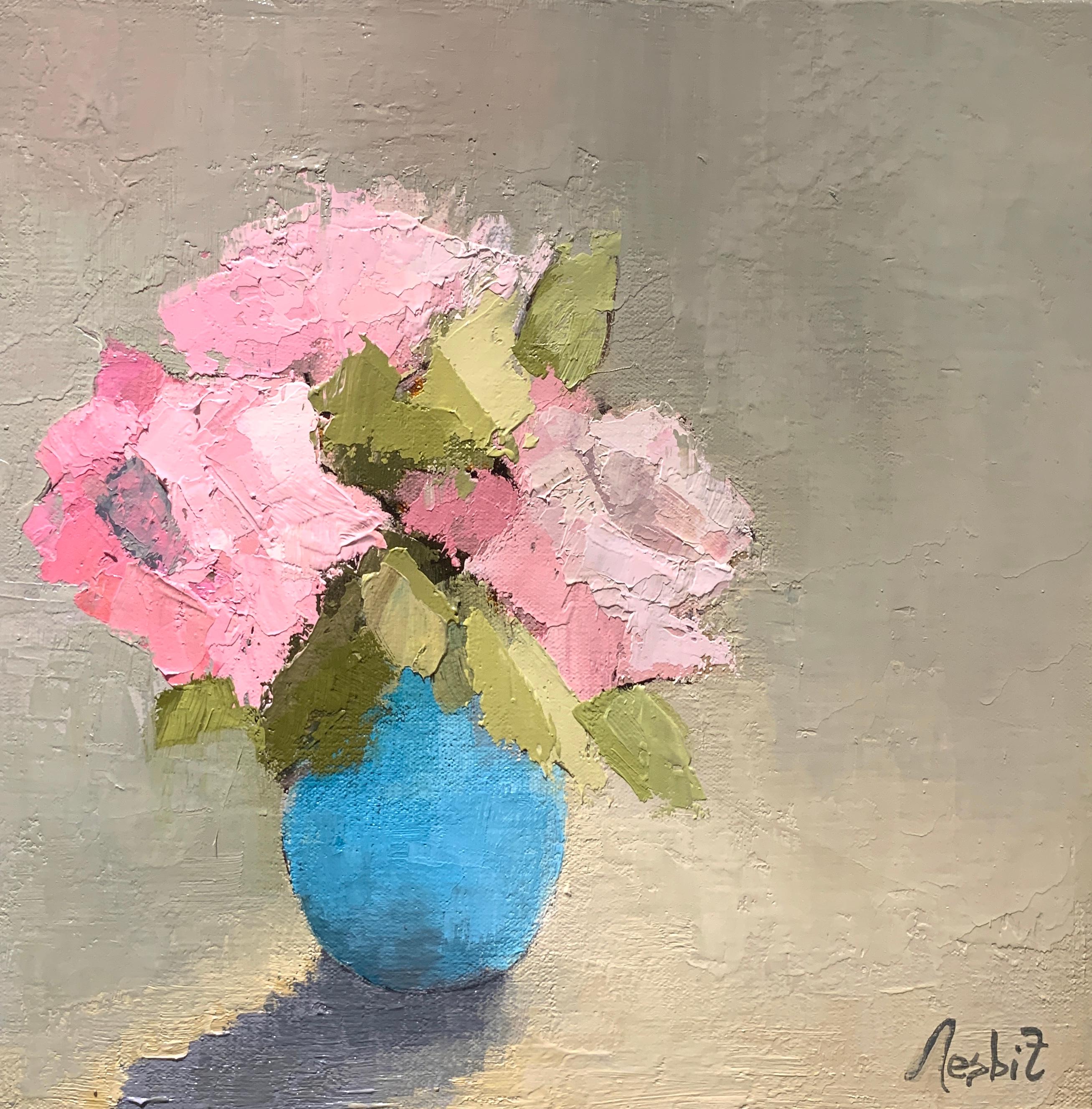 Angela Nesbit Still-Life Painting - 'Pink Study' by Angela Nebsit framed petite impressionist floral oil painting