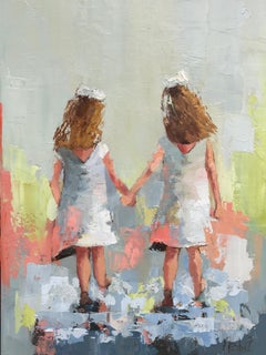 Sister Time, Angela Nesbit Framed Vertical Impressionist Figurative Painting