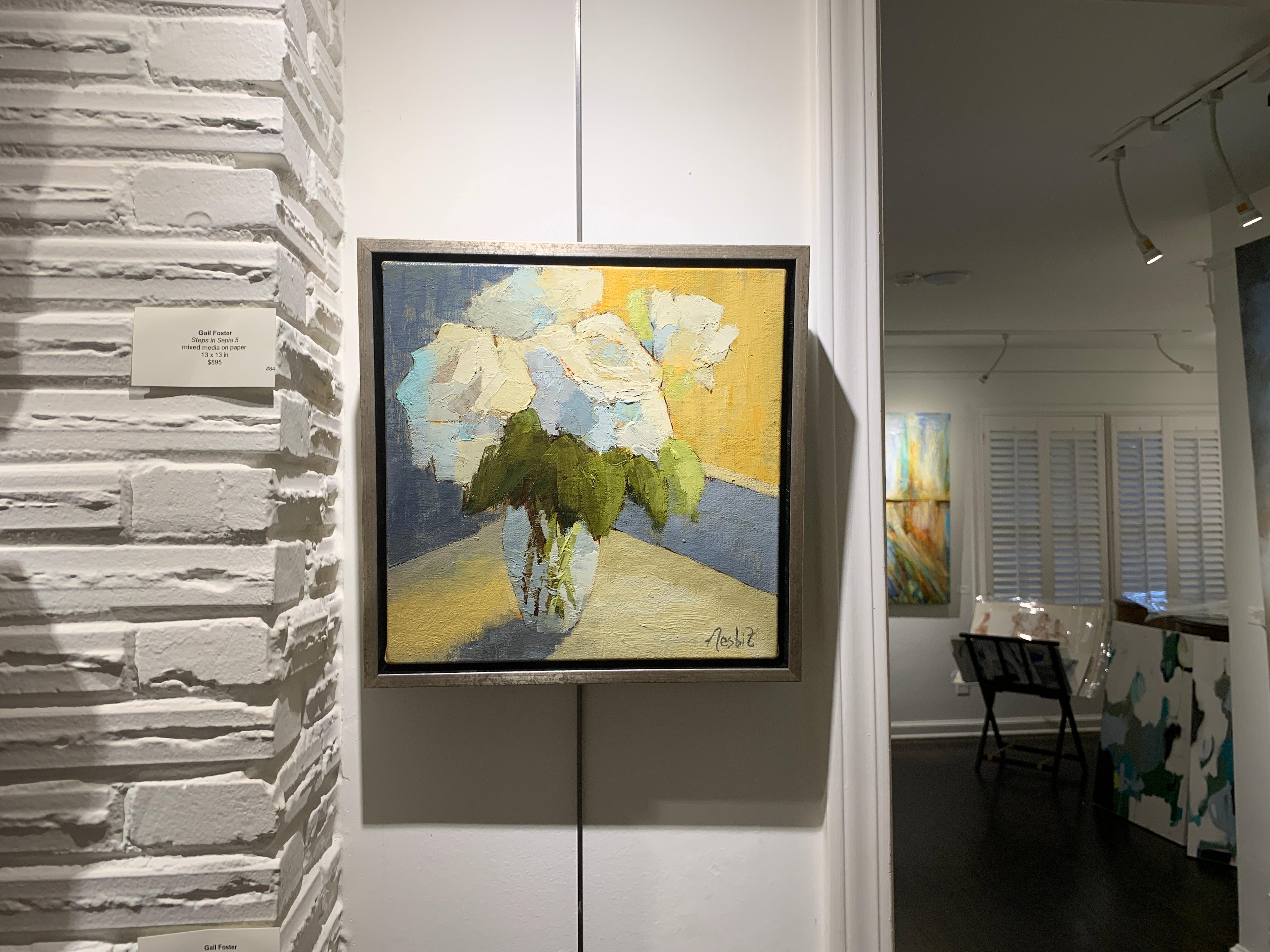 'Sunlit Whites' by Angela Nebsit framed petite impressionist floral oil painting - Impressionist Painting by Angela Nesbit