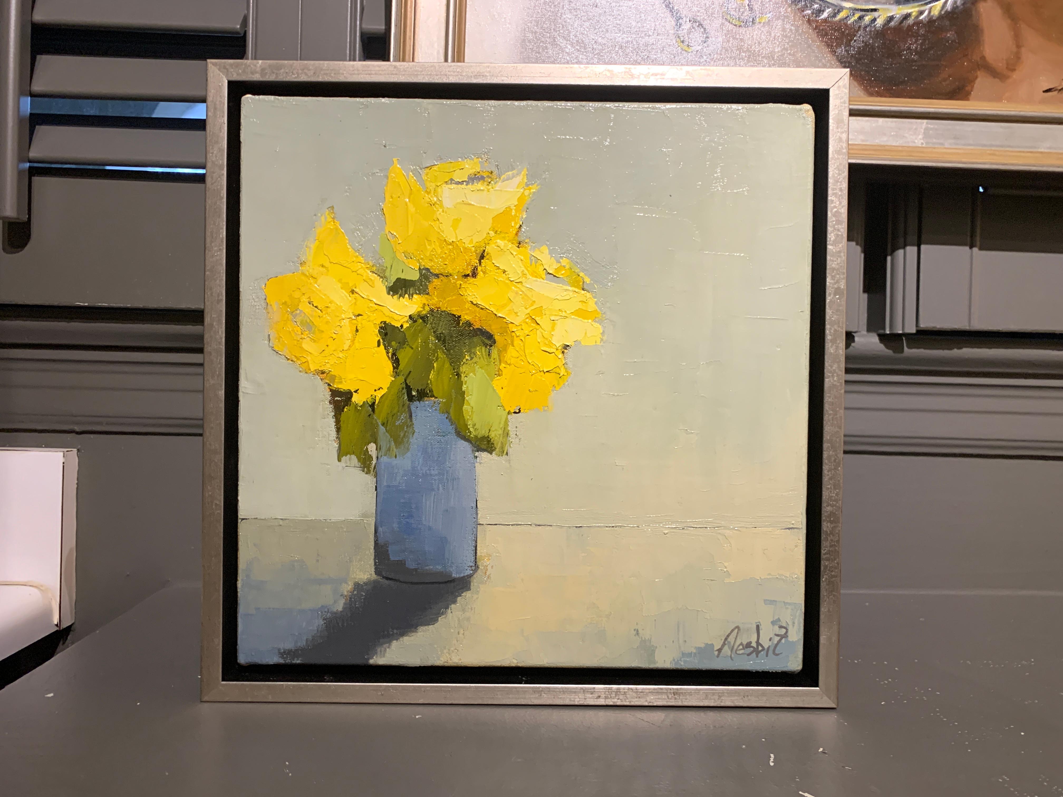 'Yellow Brights Study' by Angela Nebsit framed impressionist floral oil painting - Painting by Angela Nesbit