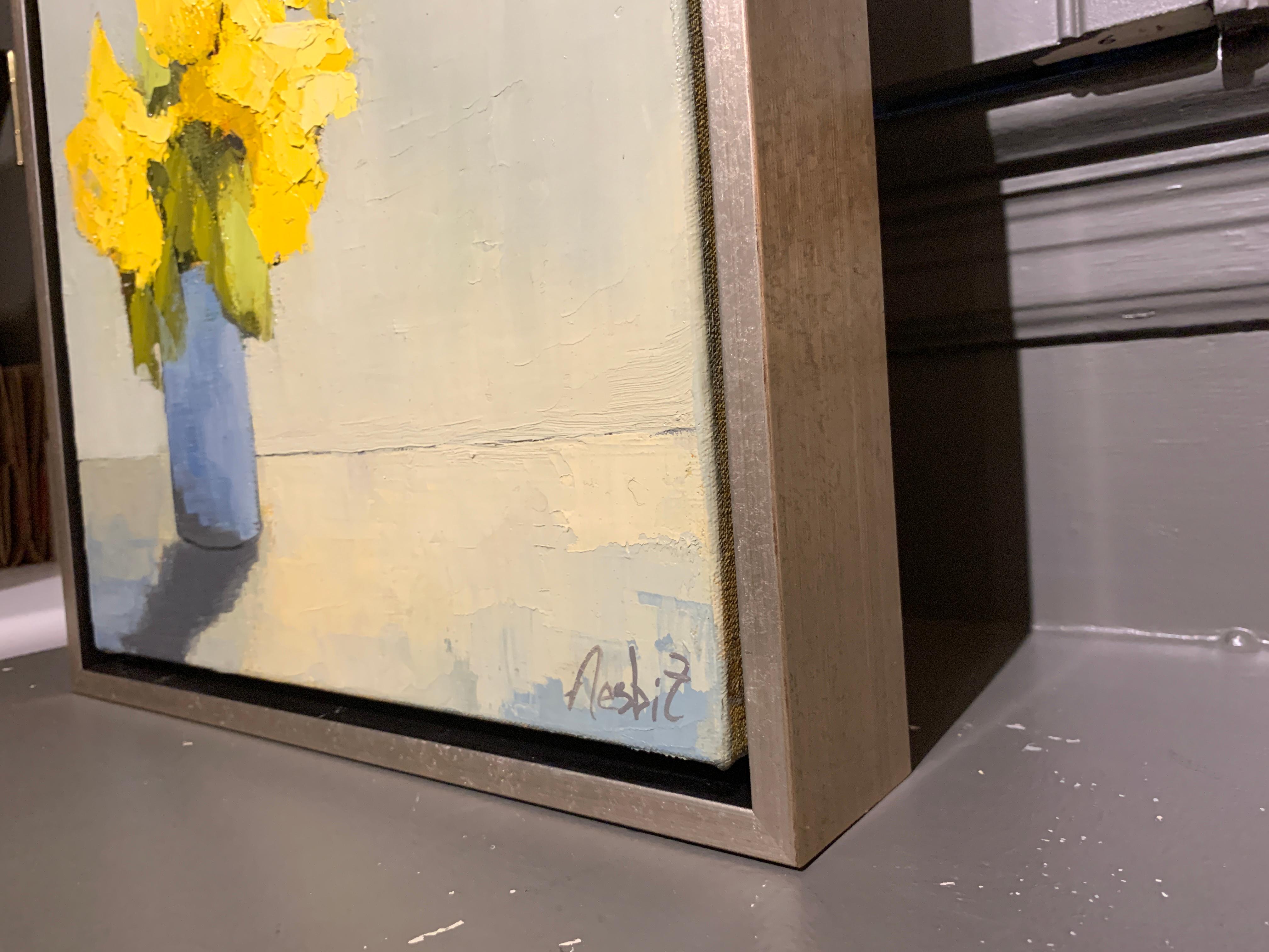 'Yellow Brights Study' by Angela Nebsit framed impressionist floral oil painting - Impressionist Painting by Angela Nesbit