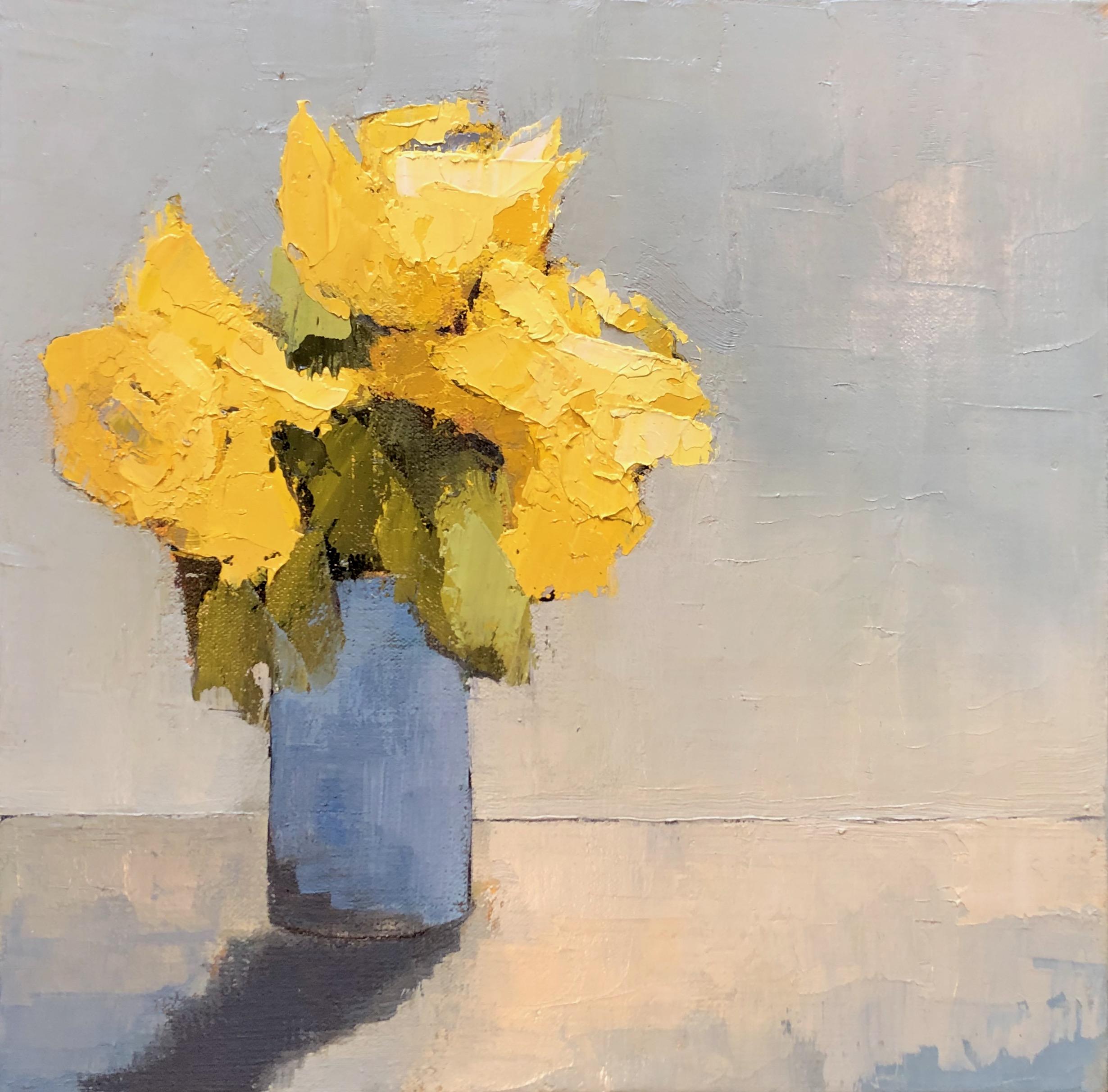 Angela Nesbit Still-Life Painting - 'Yellow Brights Study' by Angela Nebsit framed impressionist floral oil painting