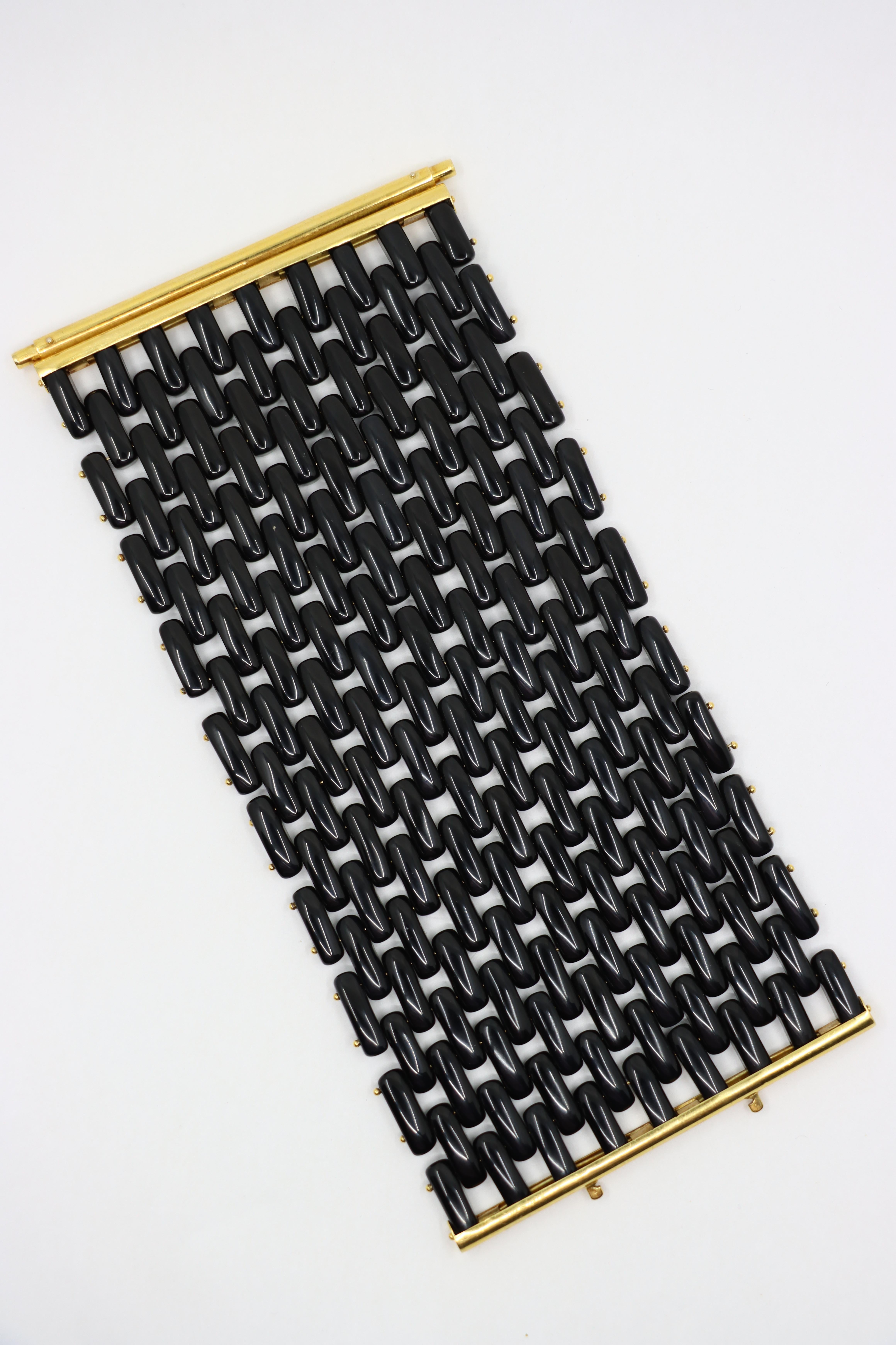 Angela Pintaldi 18K Gold Onyx Weave Bracelet For Sale 7