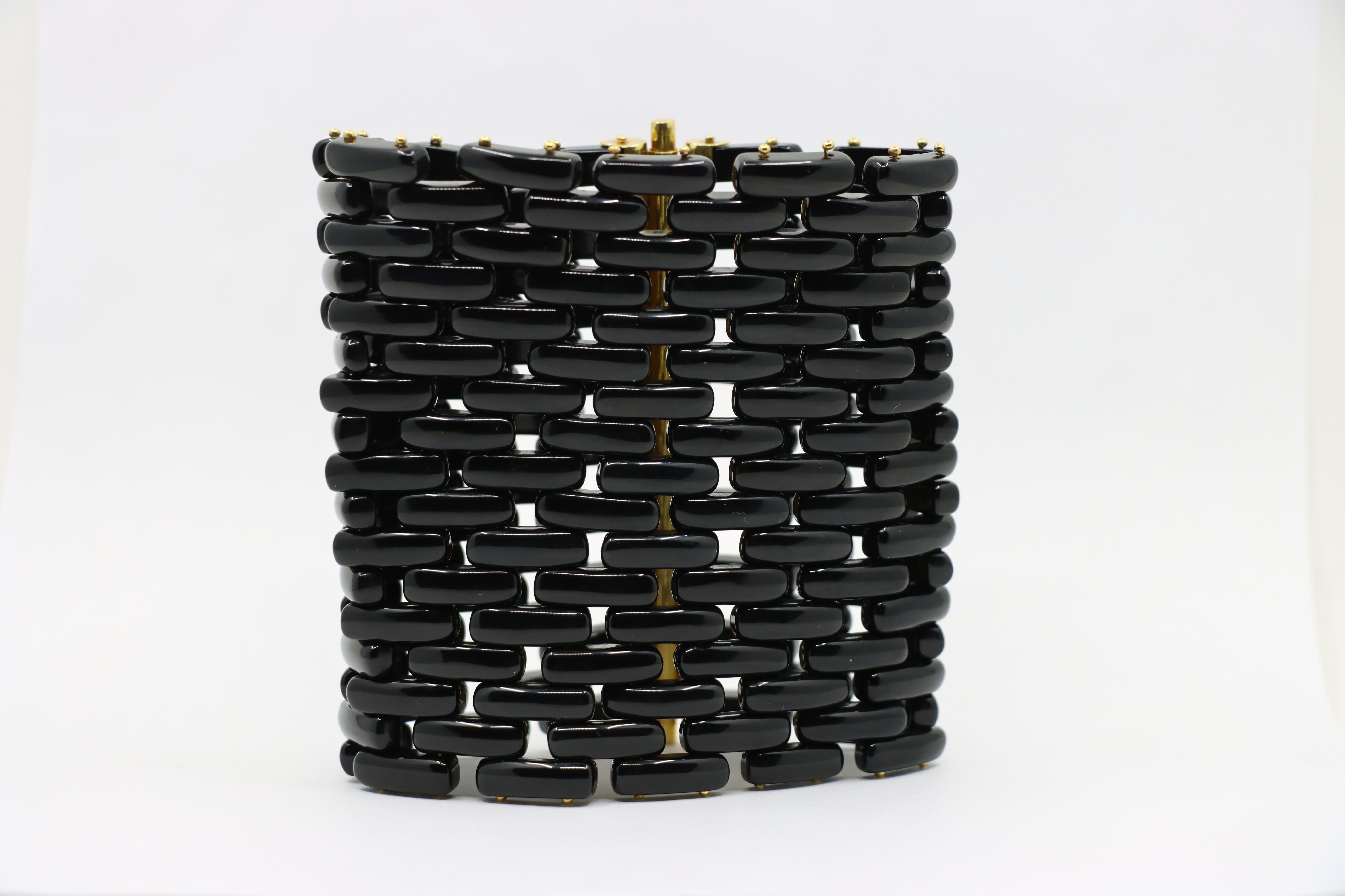 Bead Angela Pintaldi 18K Gold Onyx Weave Bracelet For Sale