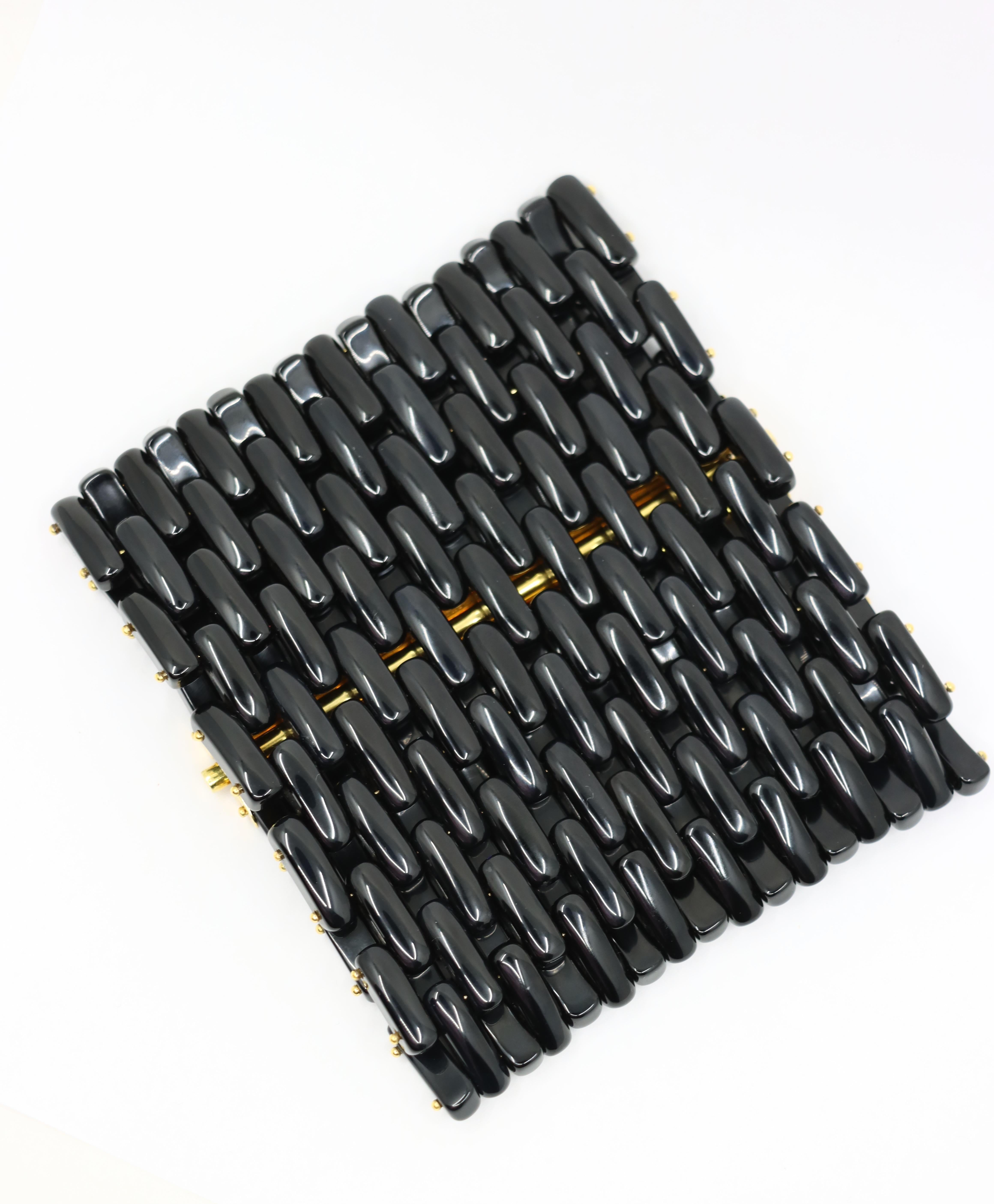 Women's or Men's Angela Pintaldi 18K Gold Onyx Weave Bracelet For Sale
