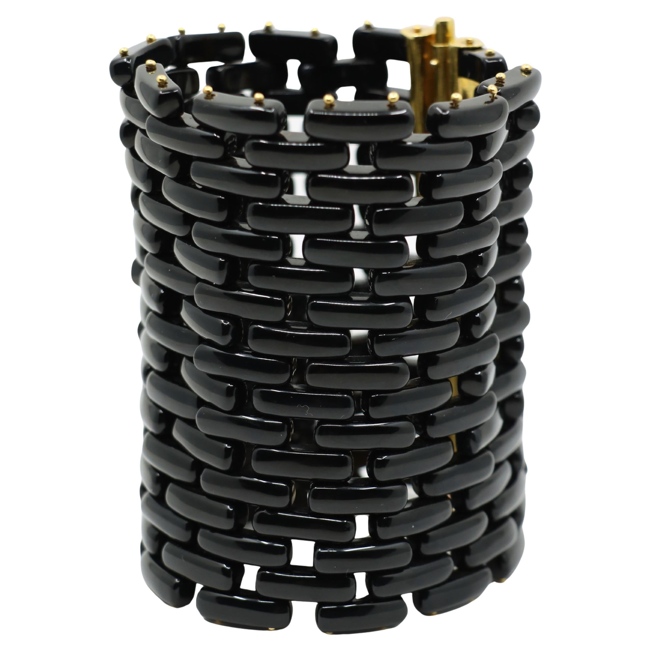 Angela Pintaldi 18K Gold Onyx Weave Bracelet For Sale