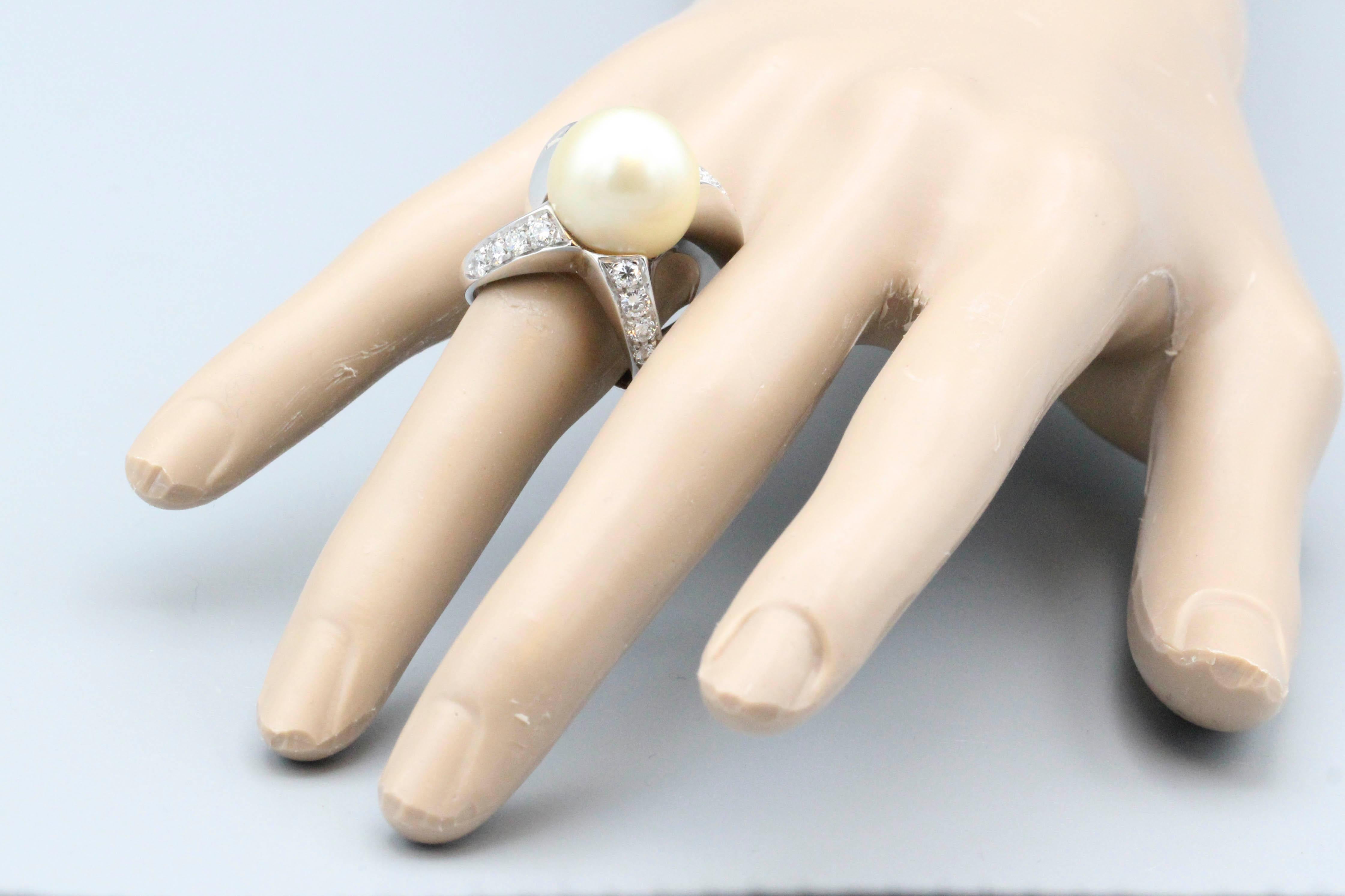 Angela Pintaldi Cultured Pearl Diamond and 18k White Gold Ring For Sale 1