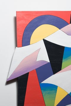 "Fragments 3", Abstract, Assembled Hand-Cut Oak, Bright colors, Wood collage