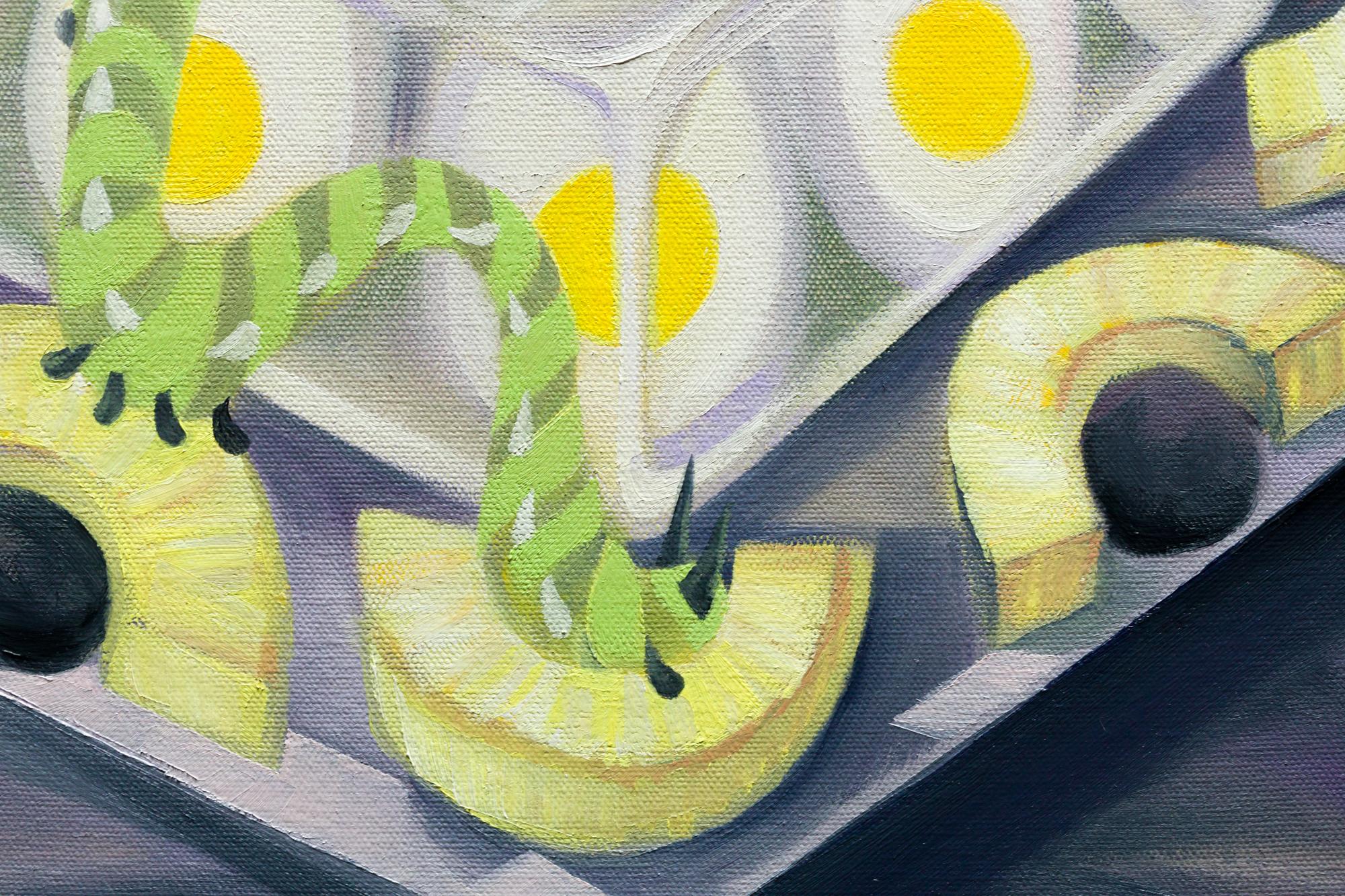« Les œufs durs et les mères de Dieu », motif de nourriture,  Pilules, mouchetures, gélatine, gâteaux - Contemporain Painting par Angela Rio