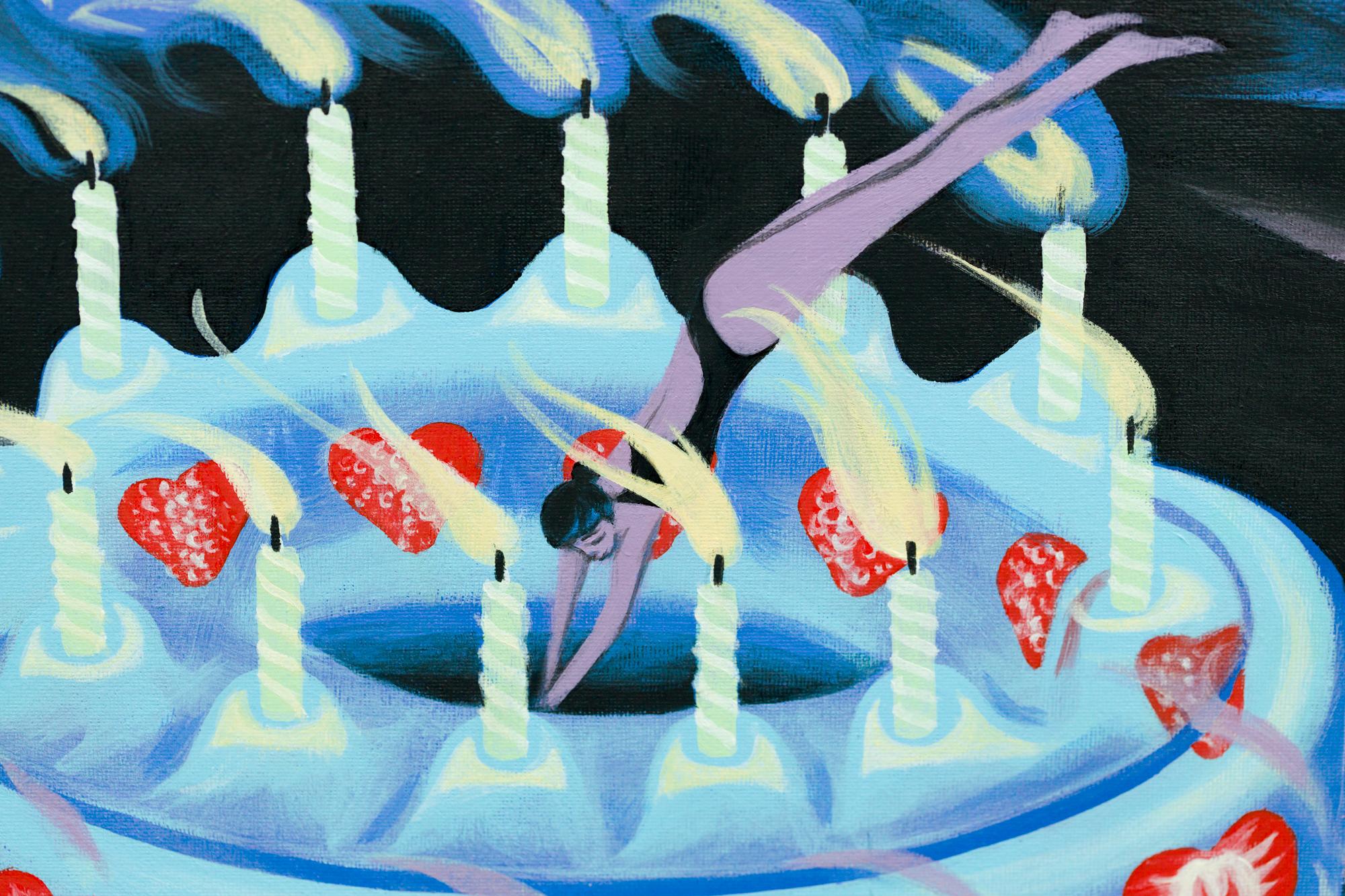 „Preserved“, Gelatineskulptur, Human Figure Diving, Dessertmotiv, Erdbeerbeerschale – Painting von Angela Rio