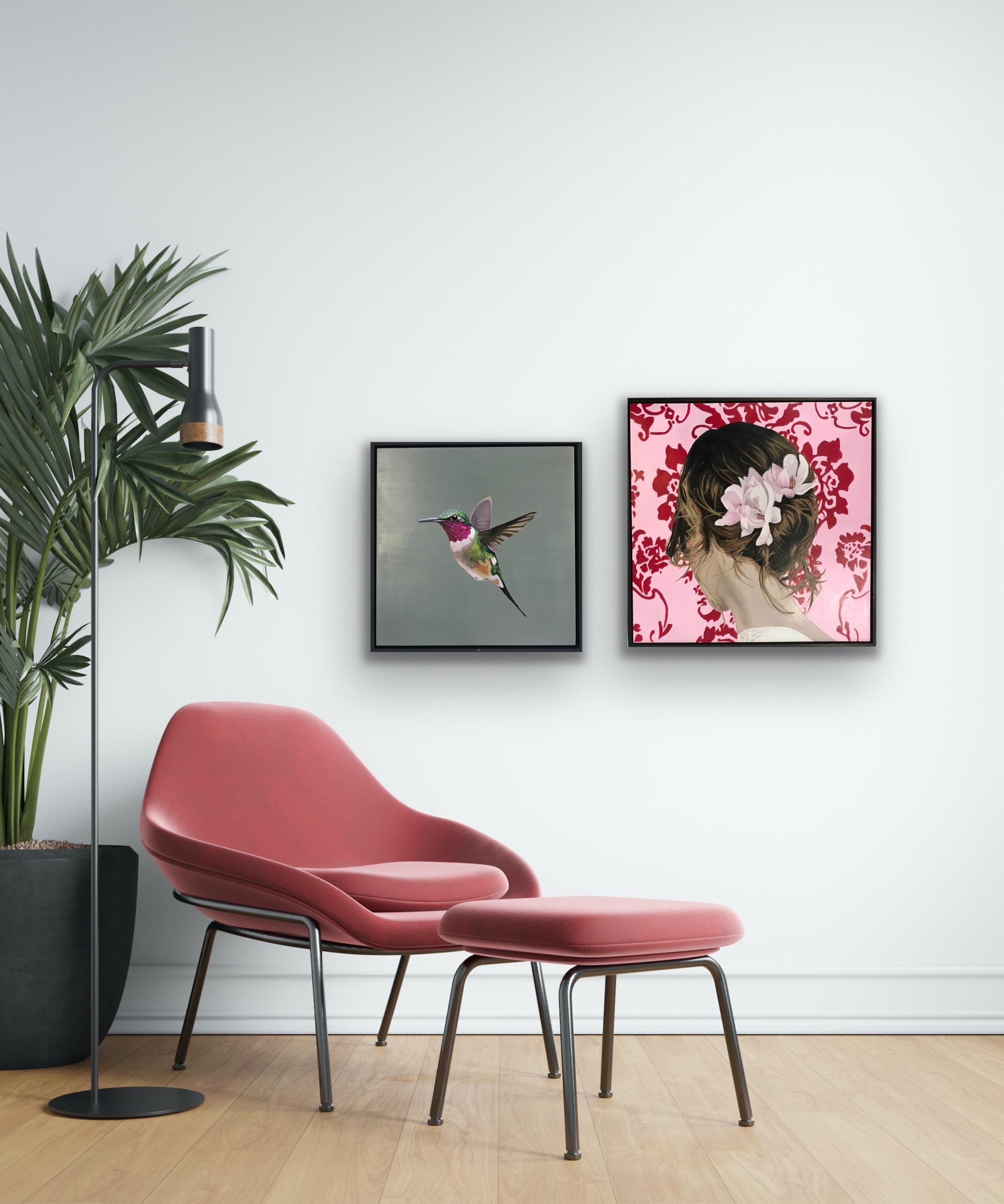 Diptych of Single hummingbird & Tuesday's Girl (Sakura), Originals, Floral, Girl For Sale 9