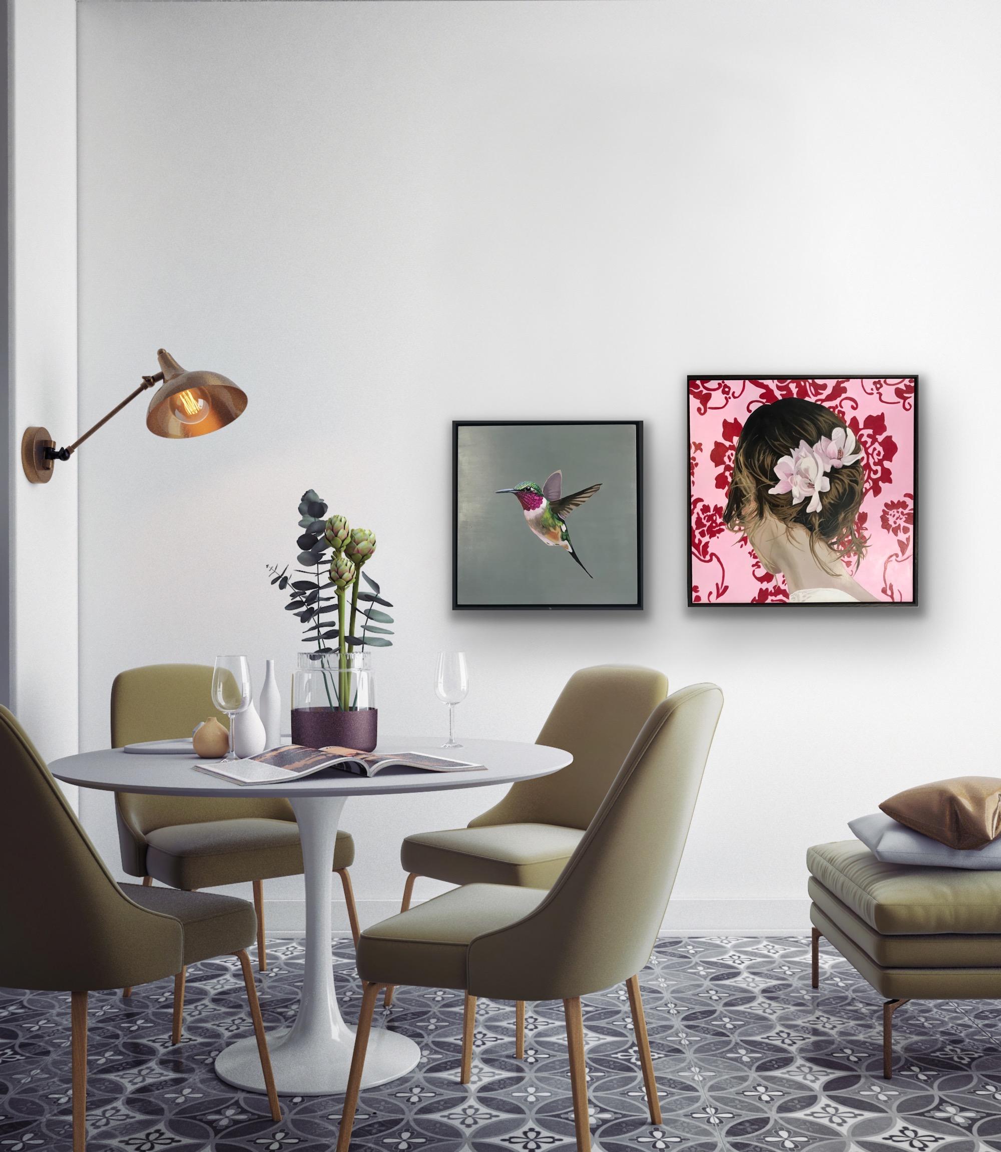 Diptych of Single hummingbird & Tuesday's Girl (Sakura), Originals, Floral, Girl For Sale 10