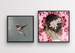 Diptych of Single hummingbird & Tuesday's Girl (Sakura), Originals, Floral, Girl