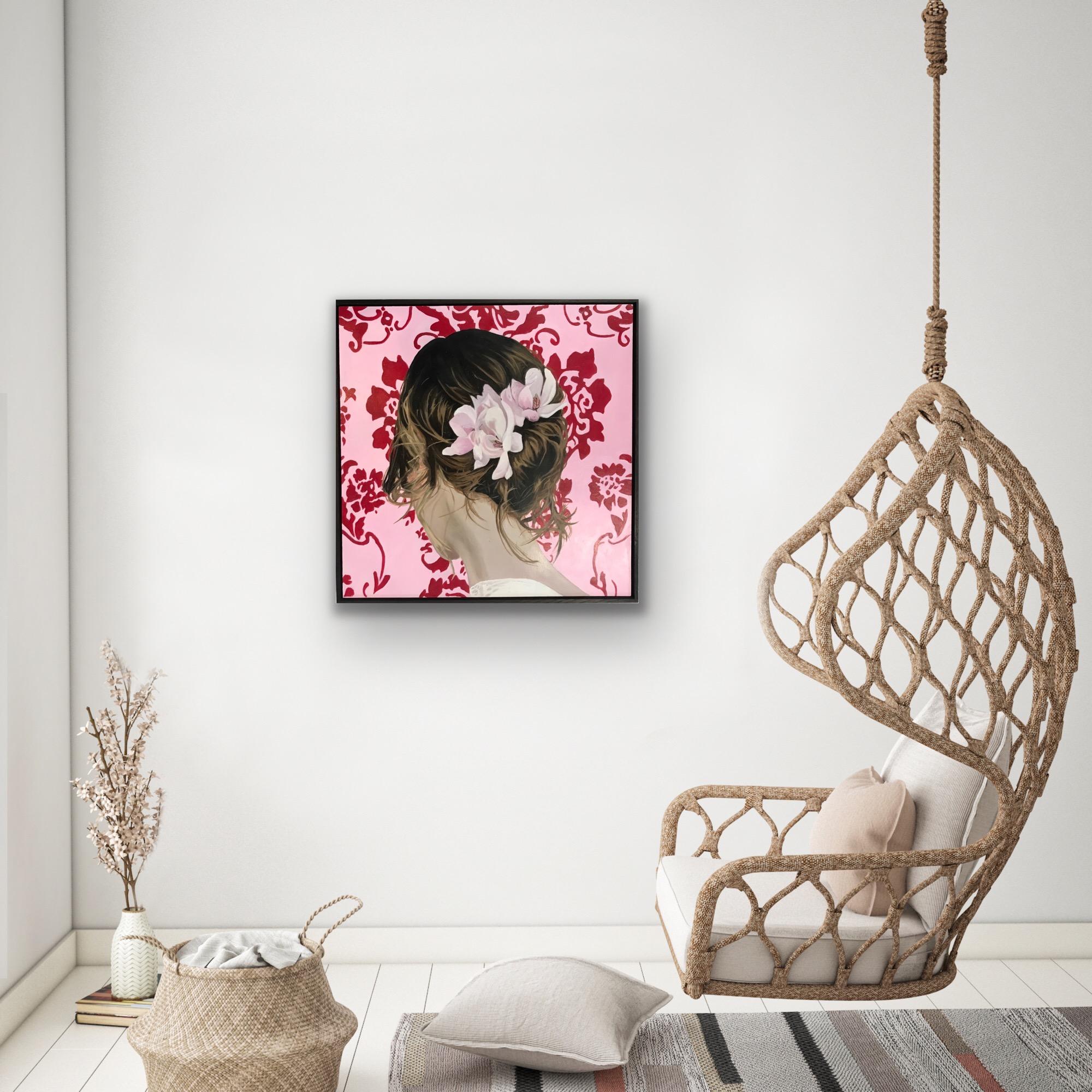 Tuesday's Girl (Sakura), Original Painting, Girl, Portrait, Floral, Woman, Pink For Sale 9