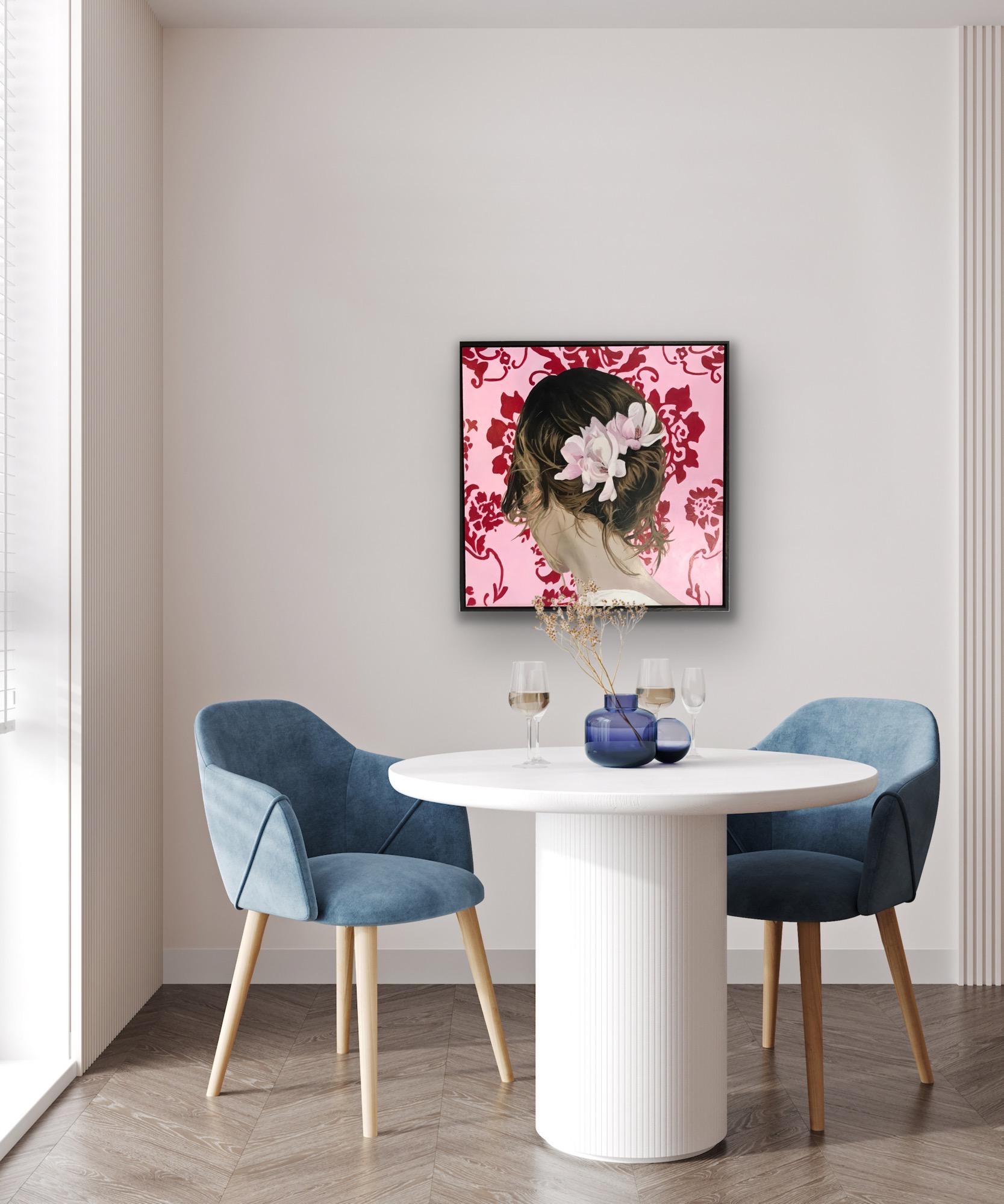 Ragazza del martedì (Sakura), Pittura originale, Ragazza, Ritratto, Floreale, Donna, Rosa in vendita 8