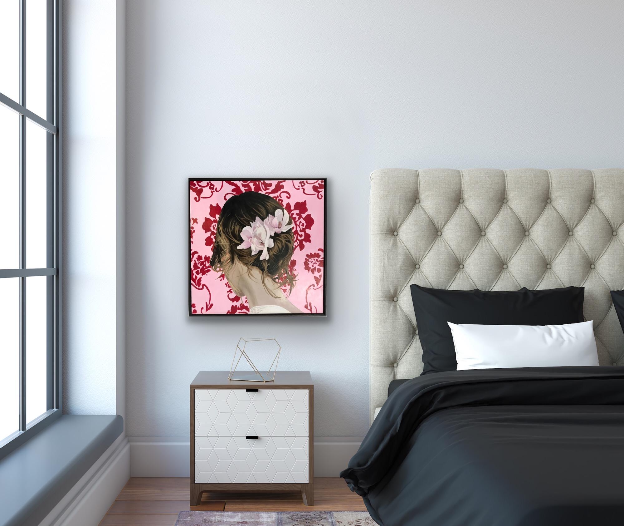 Ragazza del martedì (Sakura), Pittura originale, Ragazza, Ritratto, Floreale, Donna, Rosa in vendita 9