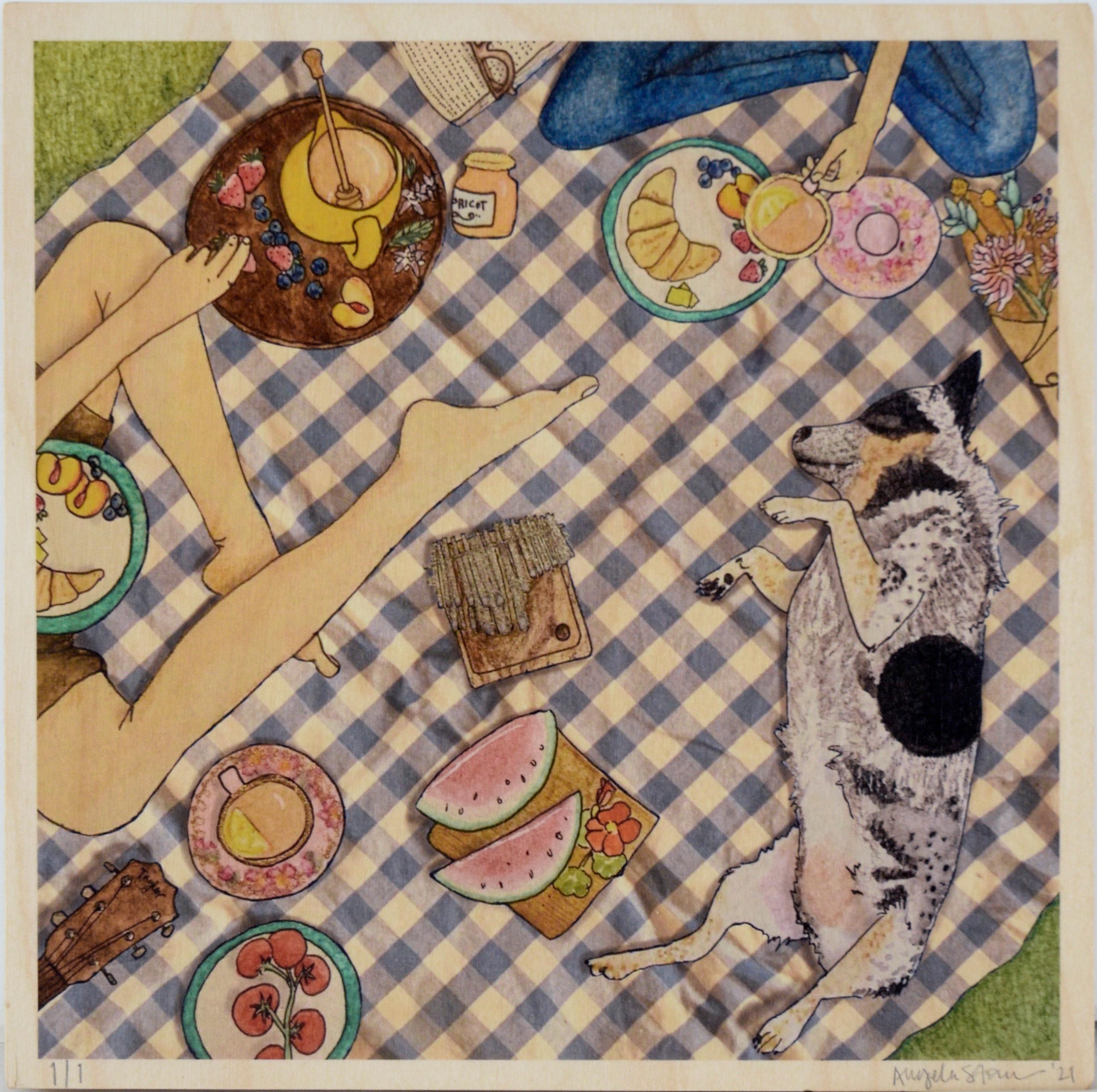 Angela Stone Animal Print – „Otis“ – einzigartiger Illustrationsdruck auf Holz
