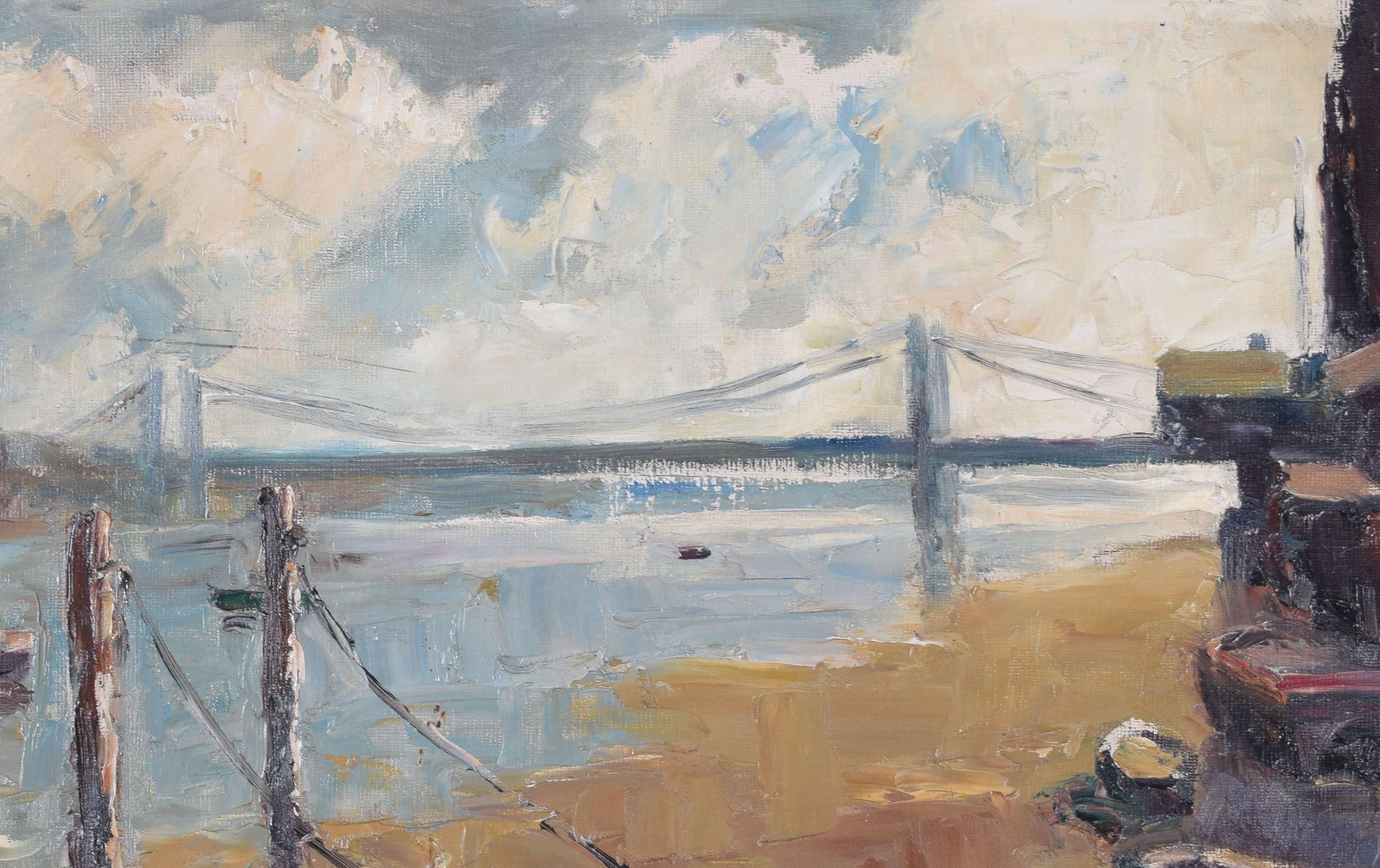 Vista desde el puente de Battersea, óleo de mediados de siglo de Angela Stones en venta 1