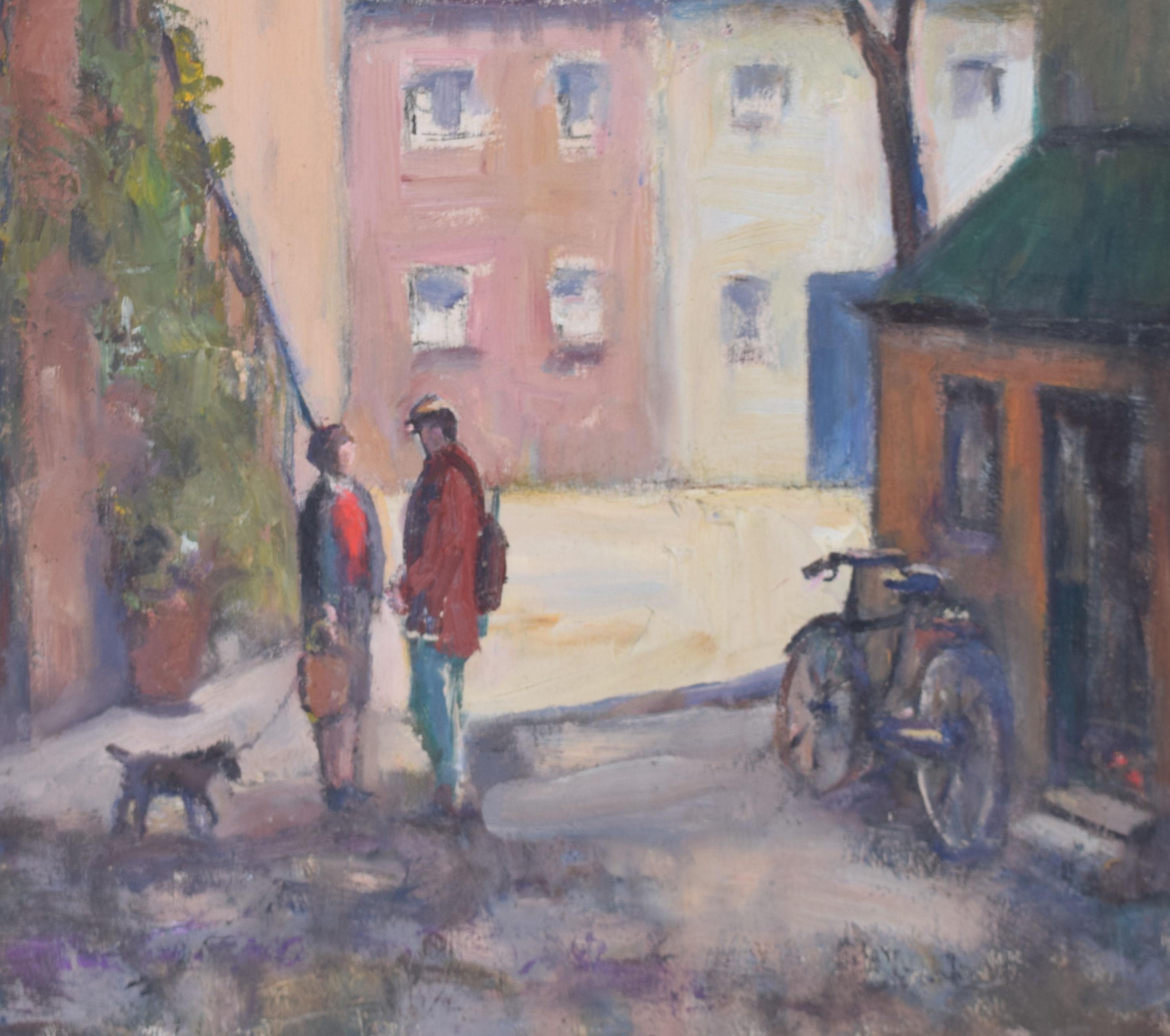 French street scene mid-20th century oil painting by Angela Stones For Sale 1