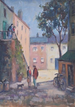 French street scene mid-20th century oil painting by Angela Stones