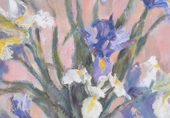 Irises mid-20th century flowers oil painting by Angela Stones
