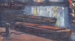 Old London Bridge fantasia mid-century oil painting by Angela Stones