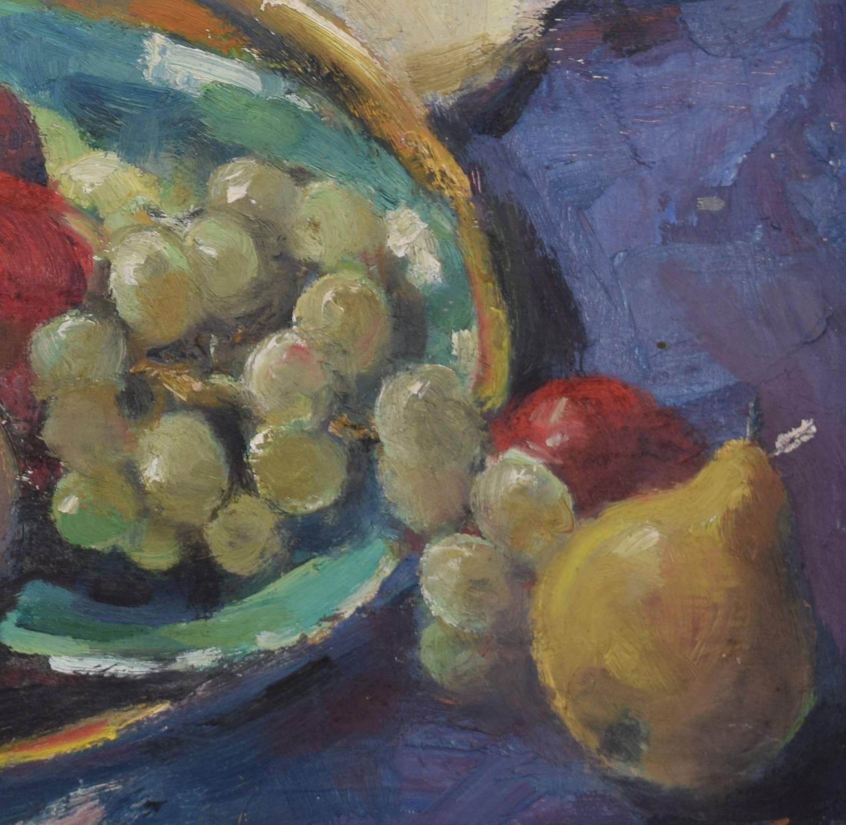 Nature morte avec cafetière et fruits Peinture à l'huile du 20e siècle par Angela Stones en vente 4