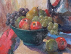 Still Life with Fruit and Coffee Pot 20th century oil painting by Angela Stones