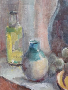 Still Life with Fruit and Jug mid-20th century oil painting by Angela Stones