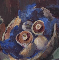 Still Life with Mushrooms 20th century oil painting by Angela Stones
