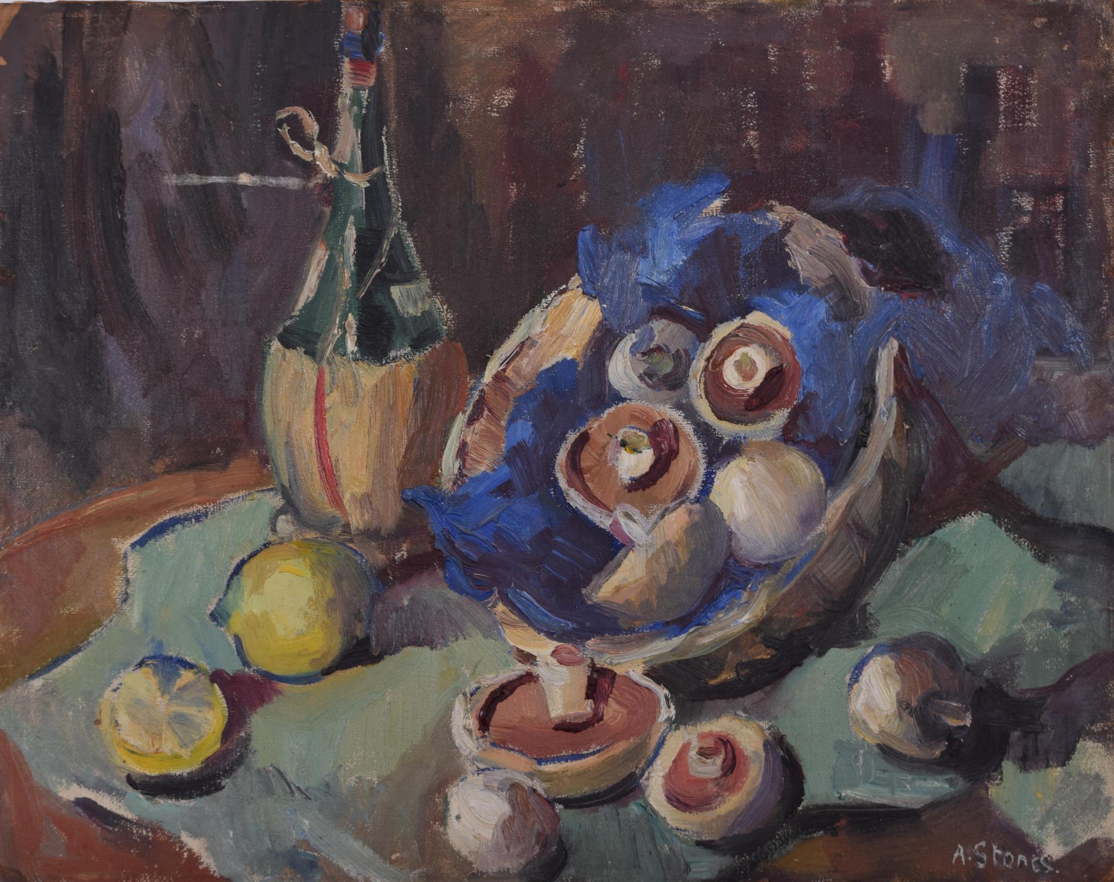 To see our other Modern British Art, scroll down to "More from this Seller" and below it click on "See all from this Seller" - or send us a message if you cannot find the artist you want.

Angela Stones (1914 - 1995)
Still Life with Mushrooms
Oil on