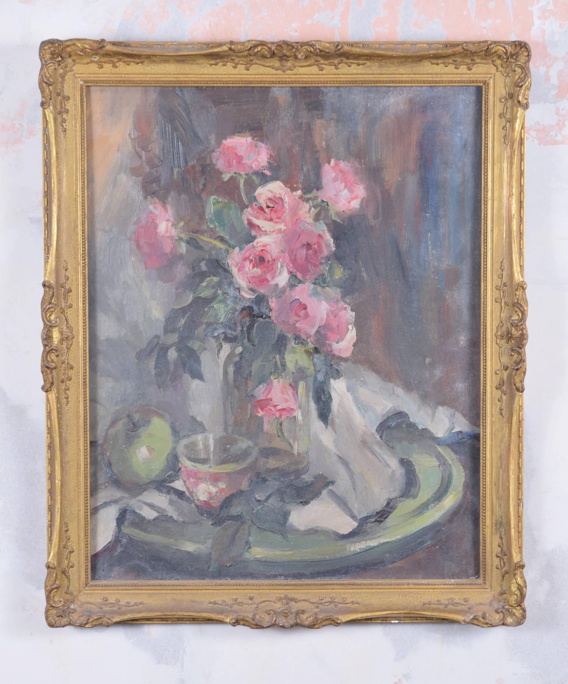 To see our other Modern British Art, scroll down to "More from this Seller" and below it click on "See all from this Seller" - or send us a message if you cannot find the artist you want.

Angela Stones (1914 - 1995)
Still Life with Pink Roses
Oil