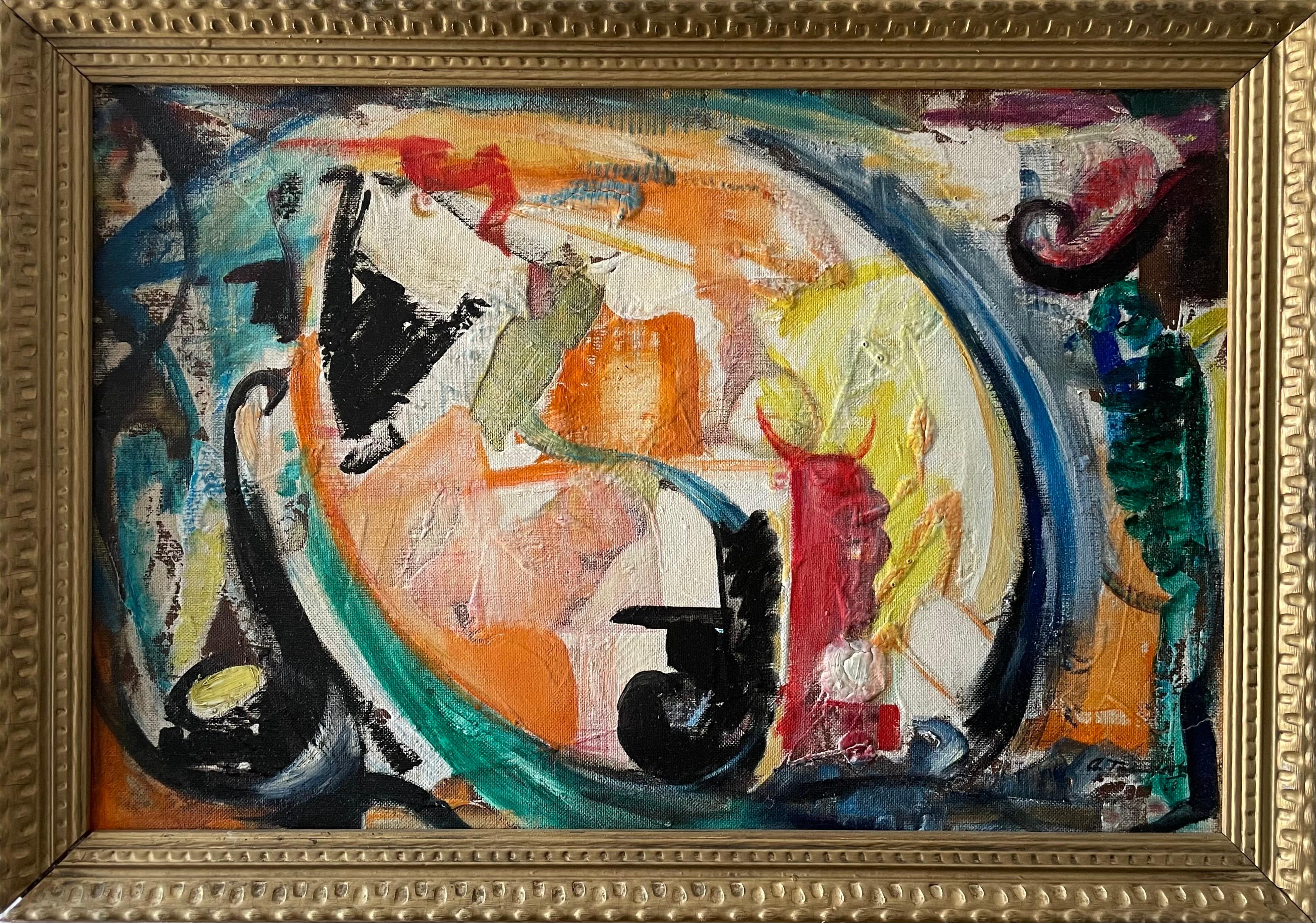 Large 1960's Abstract Expressionist Indian Oil Painting Angela Trindade 4