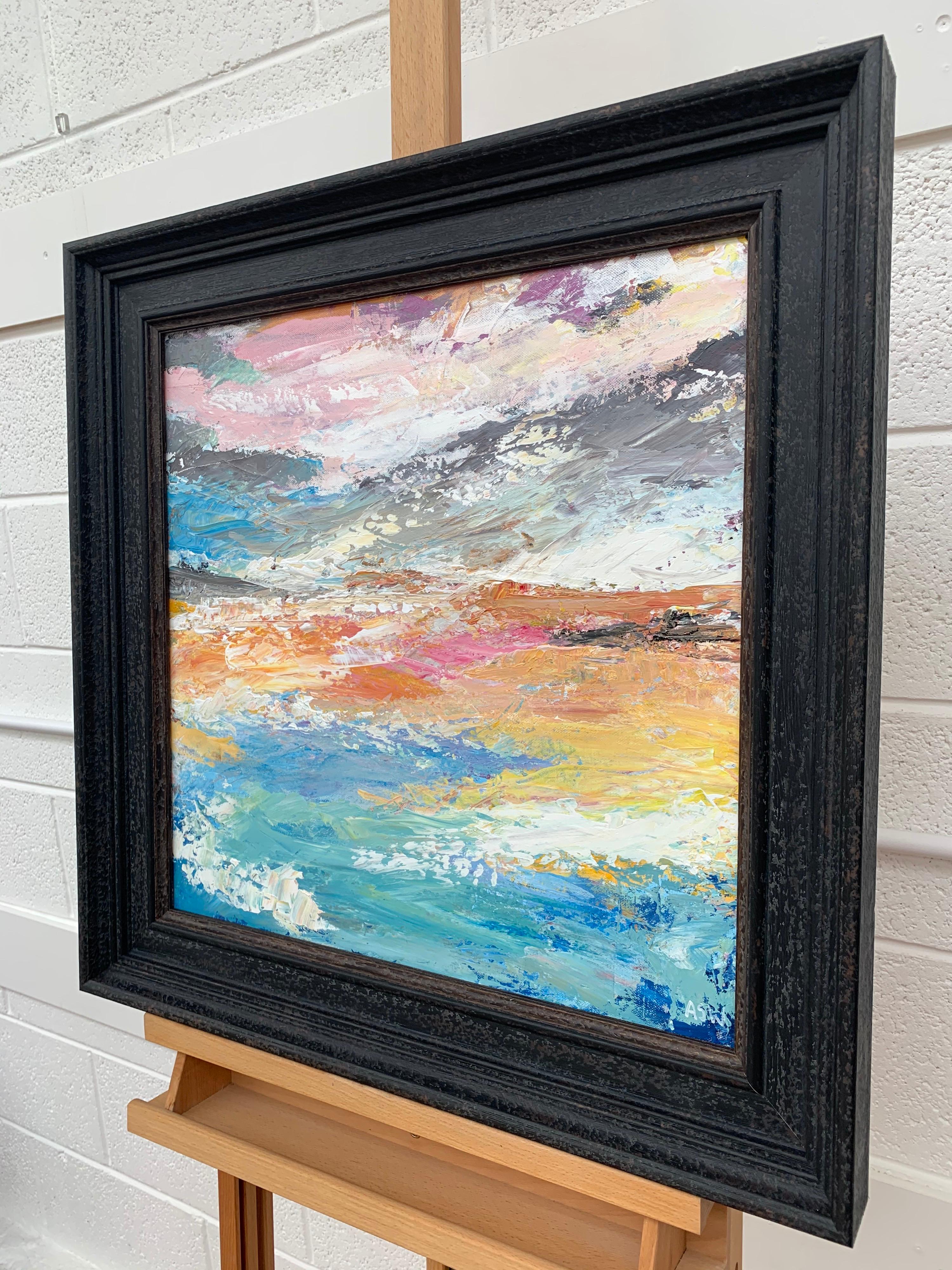 Spiaggia astratta Paesaggio marino Colori chiari di un artista britannico contemporaneo - Abstract Painting Nero di Angela Wakefield